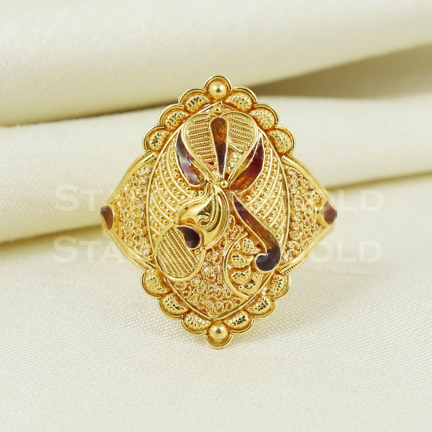 beautiful 22K Yellow Gold Ring Genuine Hallmarked 916 Handcrafted Jewelry B1004
