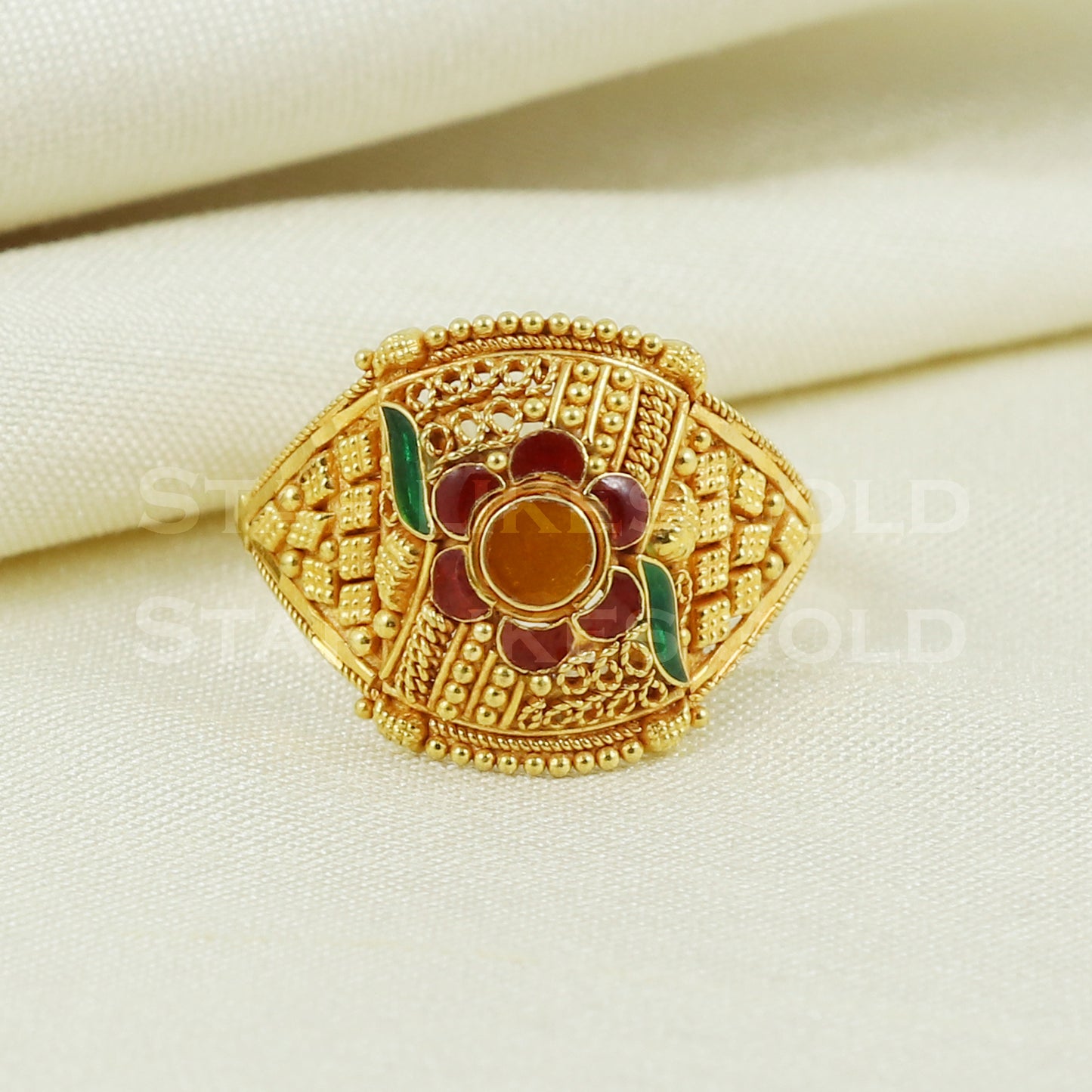 beautiful 22K Yellow Gold Ring Genuine Hallmarked 916 Handcrafted Jewelry B1009