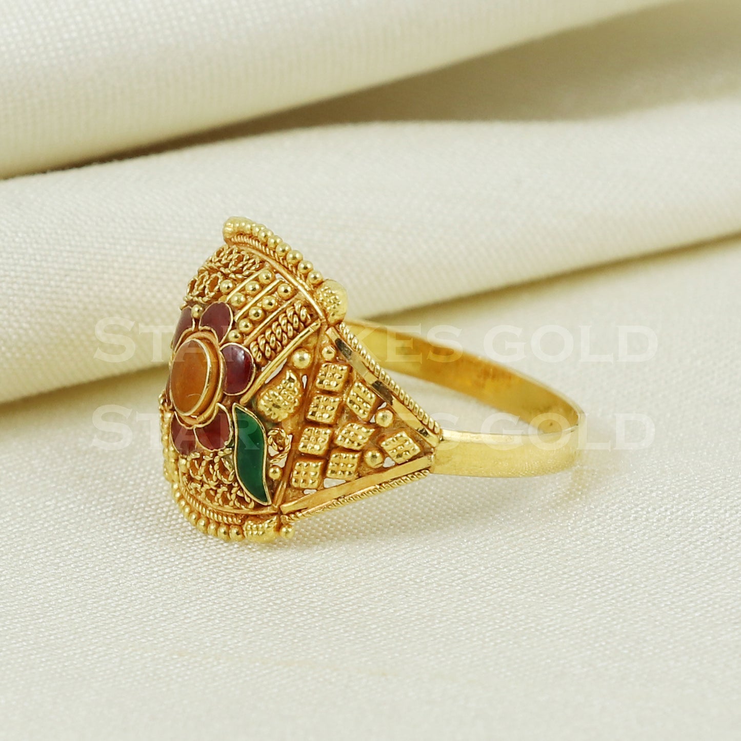beautiful 22K Yellow Gold Ring Genuine Hallmarked 916 Handcrafted Jewelry B1009