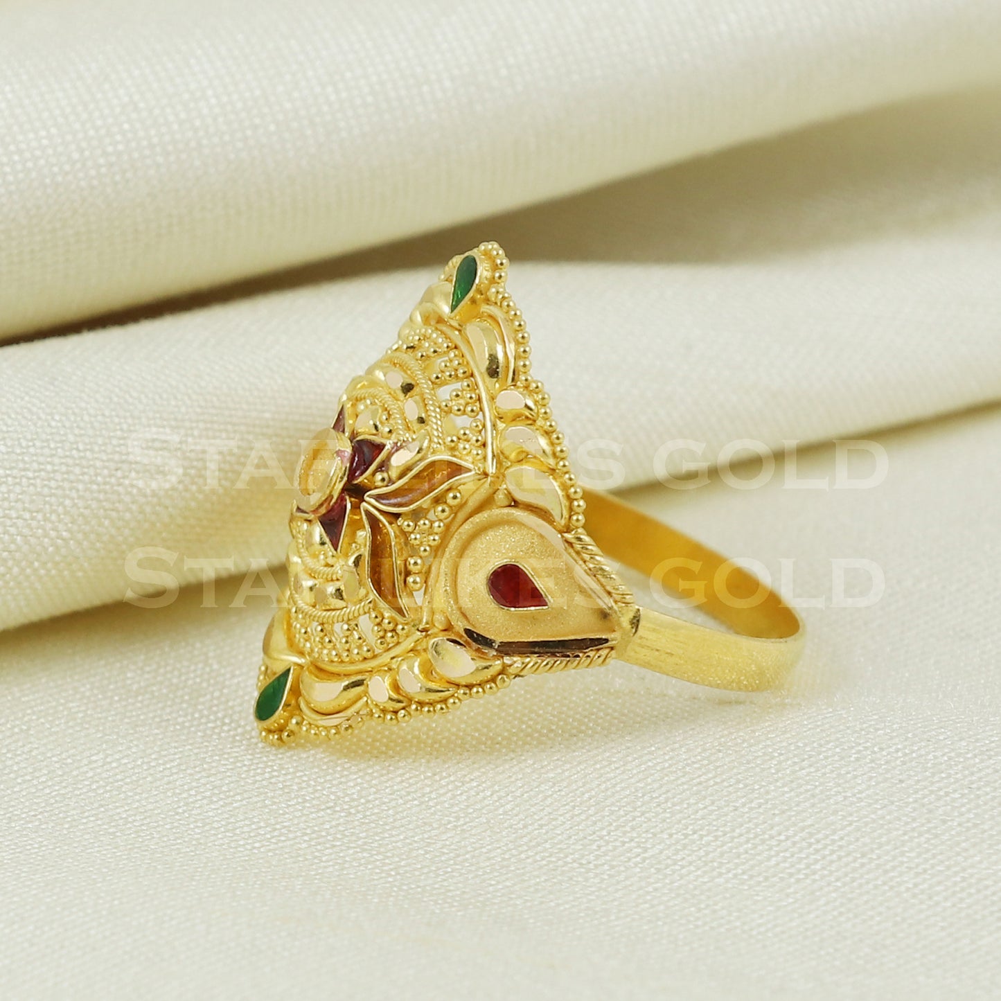 beautiful 22K Yellow Gold Ring Genuine Hallmarked 916 Handcrafted Jewelry B1010
