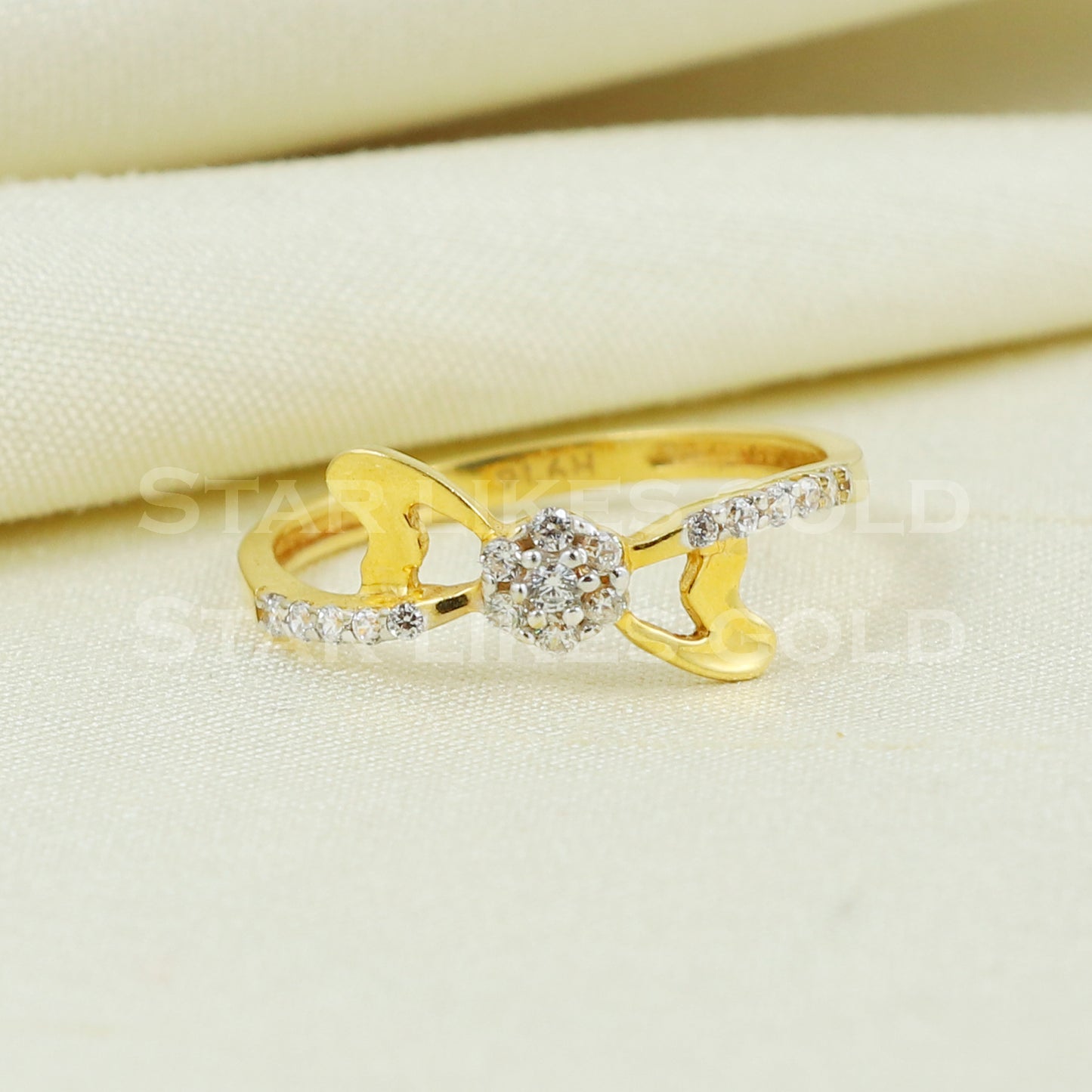 Unique Zircon 22K Yellow Gold Ring Genuine Hallmarked 916 Handcrafted Jewelry B1022