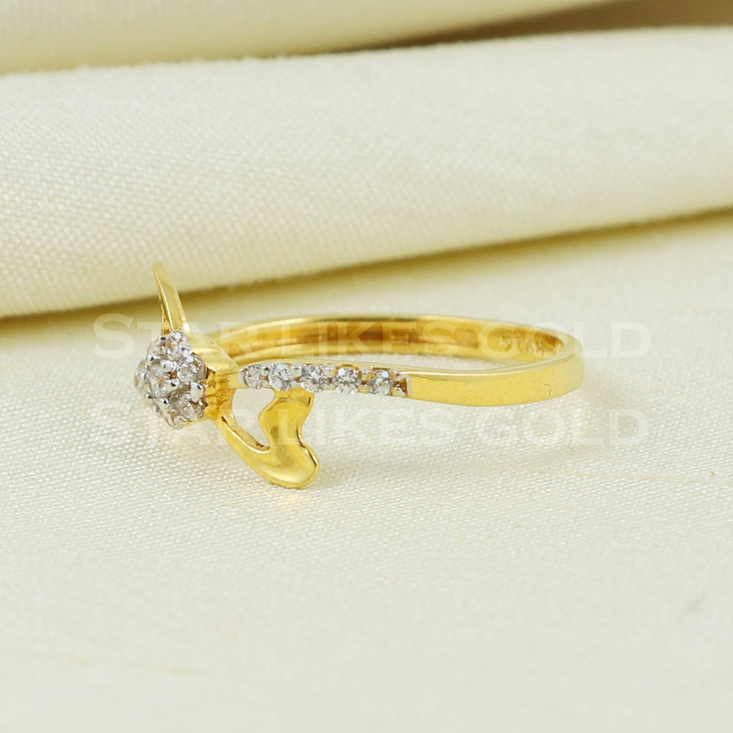 Unique Zircon 22K Yellow Gold Ring Genuine Hallmarked 916 Handcrafted Jewelry B1022