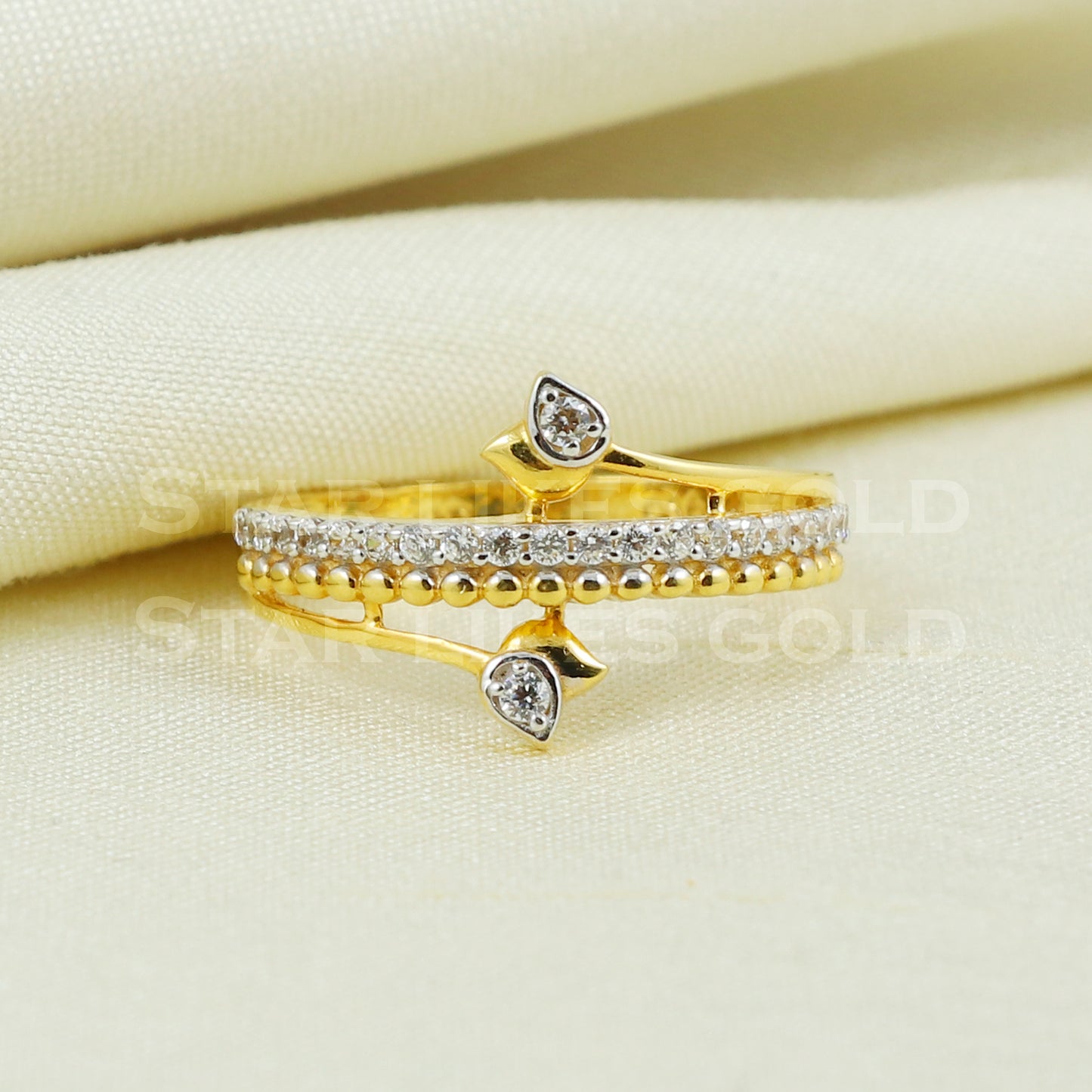 Unique Zircon 22K Yellow Gold Ring Genuine Hallmarked 916 Handcrafted Jewelry B1023