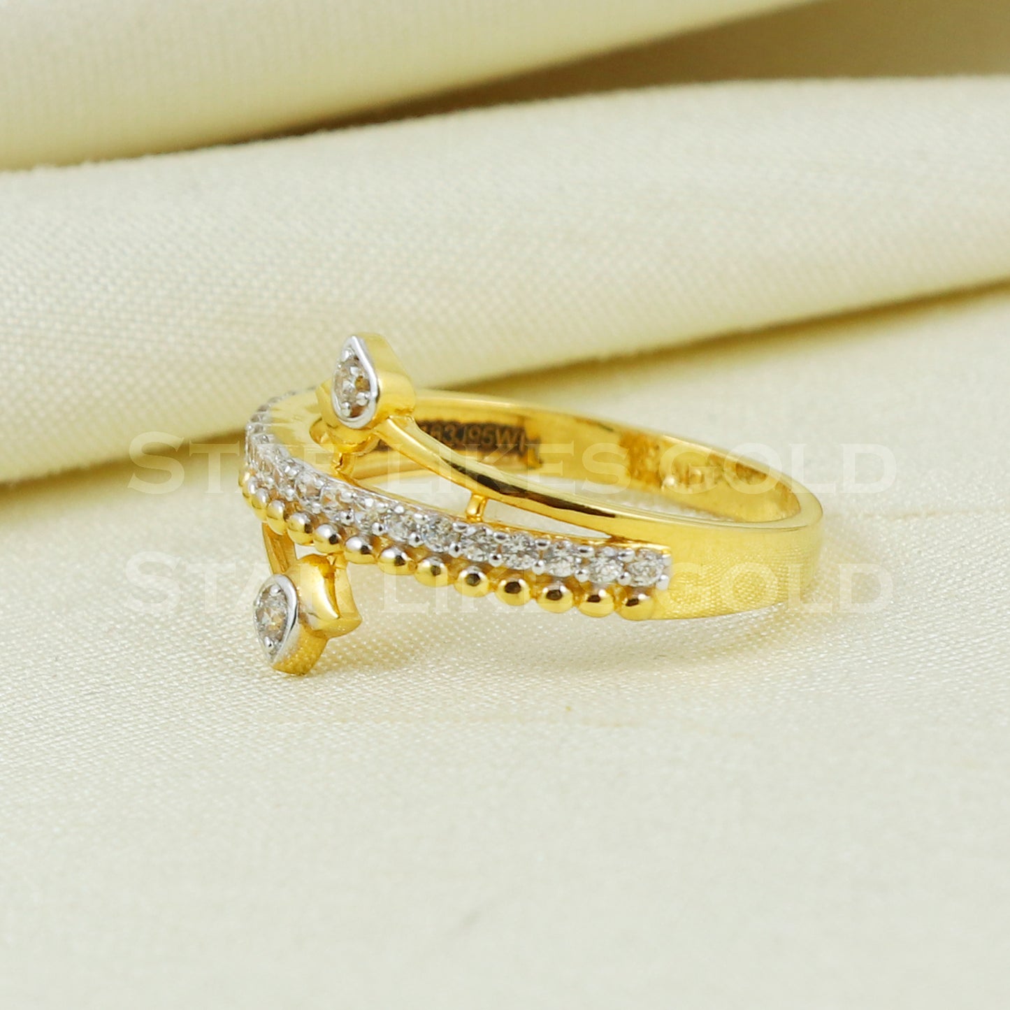 Unique Zircon 22K Yellow Gold Ring Genuine Hallmarked 916 Handcrafted Jewelry B1023