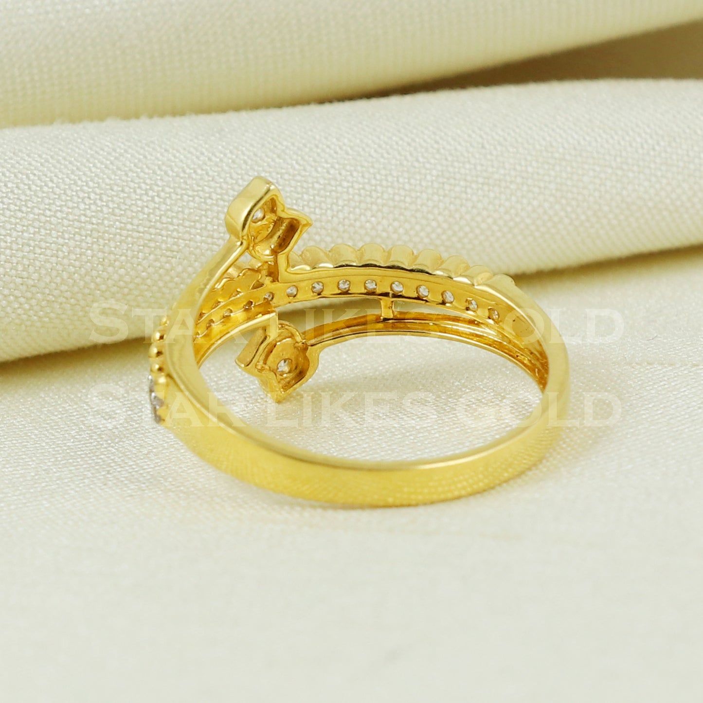 Unique Zircon 22K Yellow Gold Ring Genuine Hallmarked 916 Handcrafted Jewelry B1023