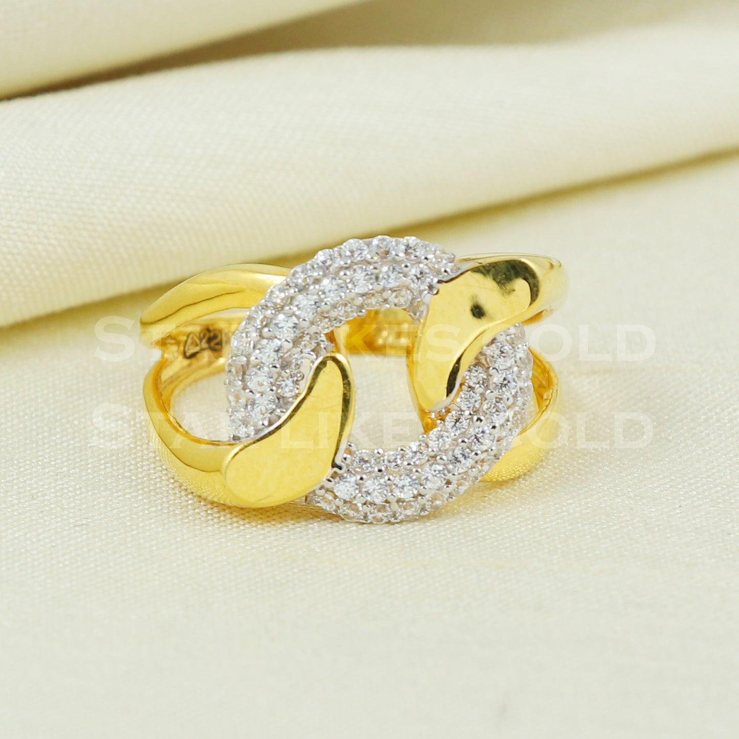 Zircon 22K Yellow Gold Ring Genuine Hallmarked 916 Handcrafted Jewelry B1024