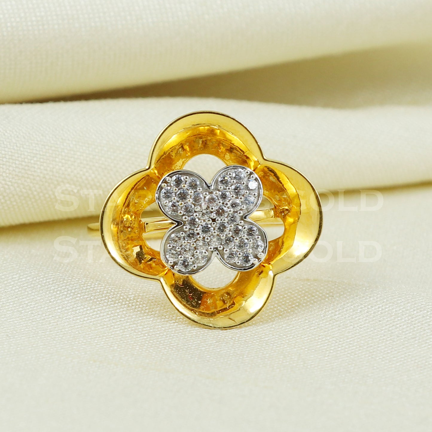 Zircon 22K Yellow Gold Ring Genuine Hallmarked 916 Handcrafted Jewelry B1025