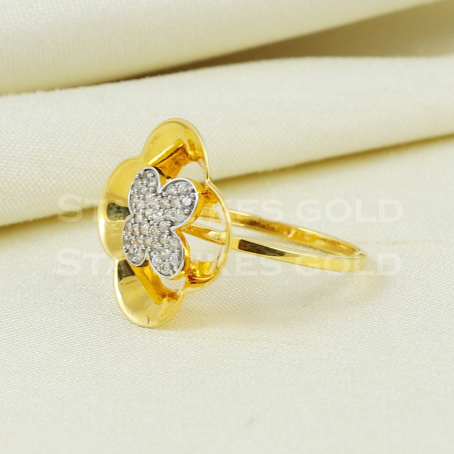 Zircon 22K Yellow Gold Ring Genuine Hallmarked 916 Handcrafted Jewelry B1025