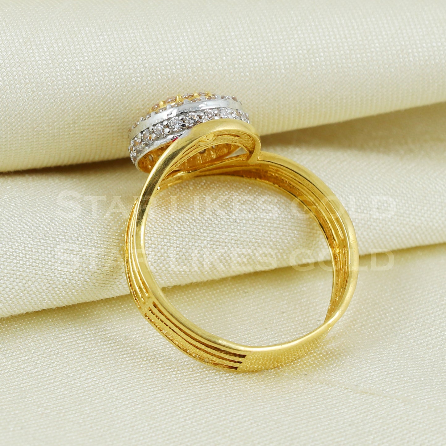 Zircon 22K Yellow Gold Ring Genuine Hallmarked 916 Handcrafted Jewelry B1027