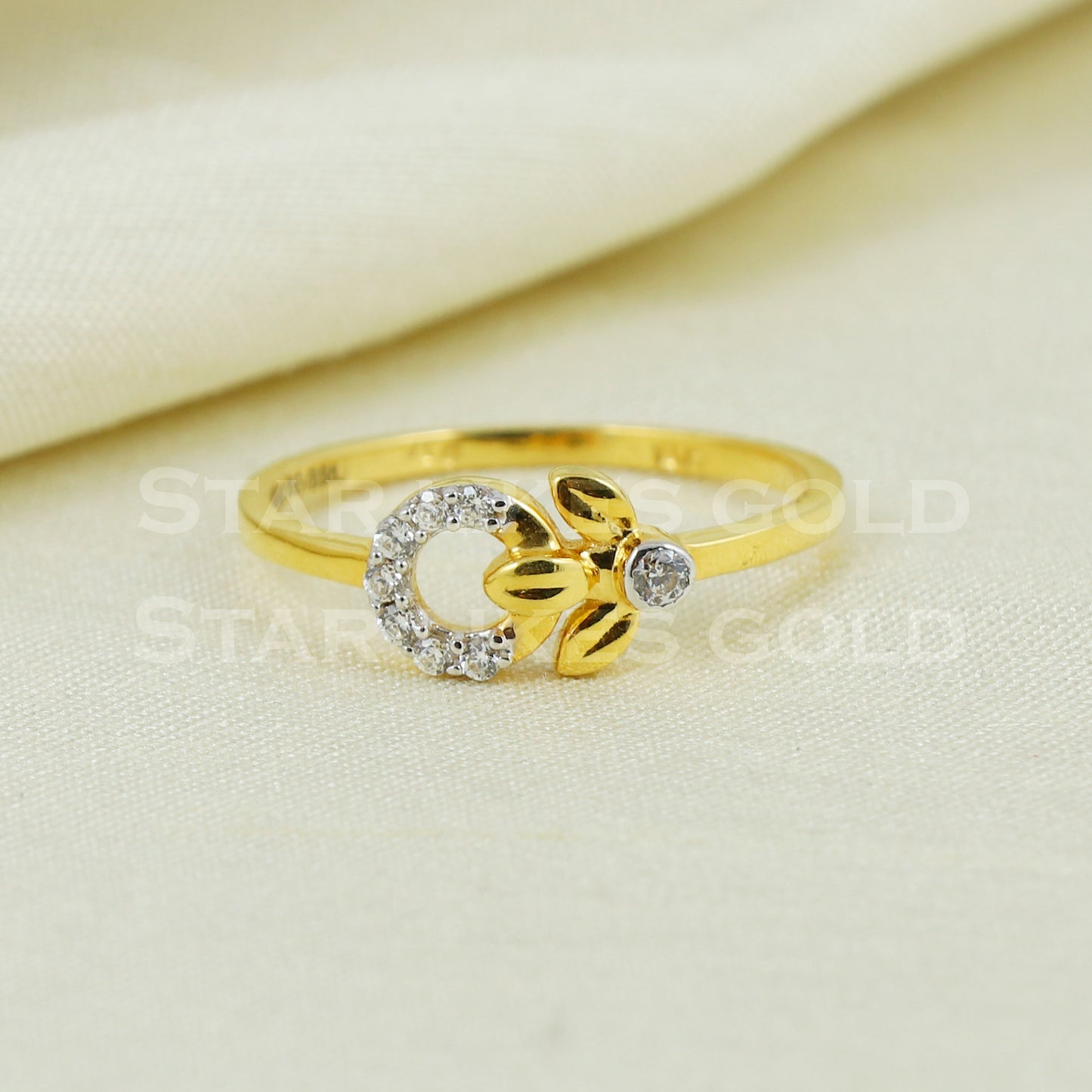 Zircon 22K Yellow Gold Ring Genuine Hallmarked 916 Handcrafted Jewelry B1032