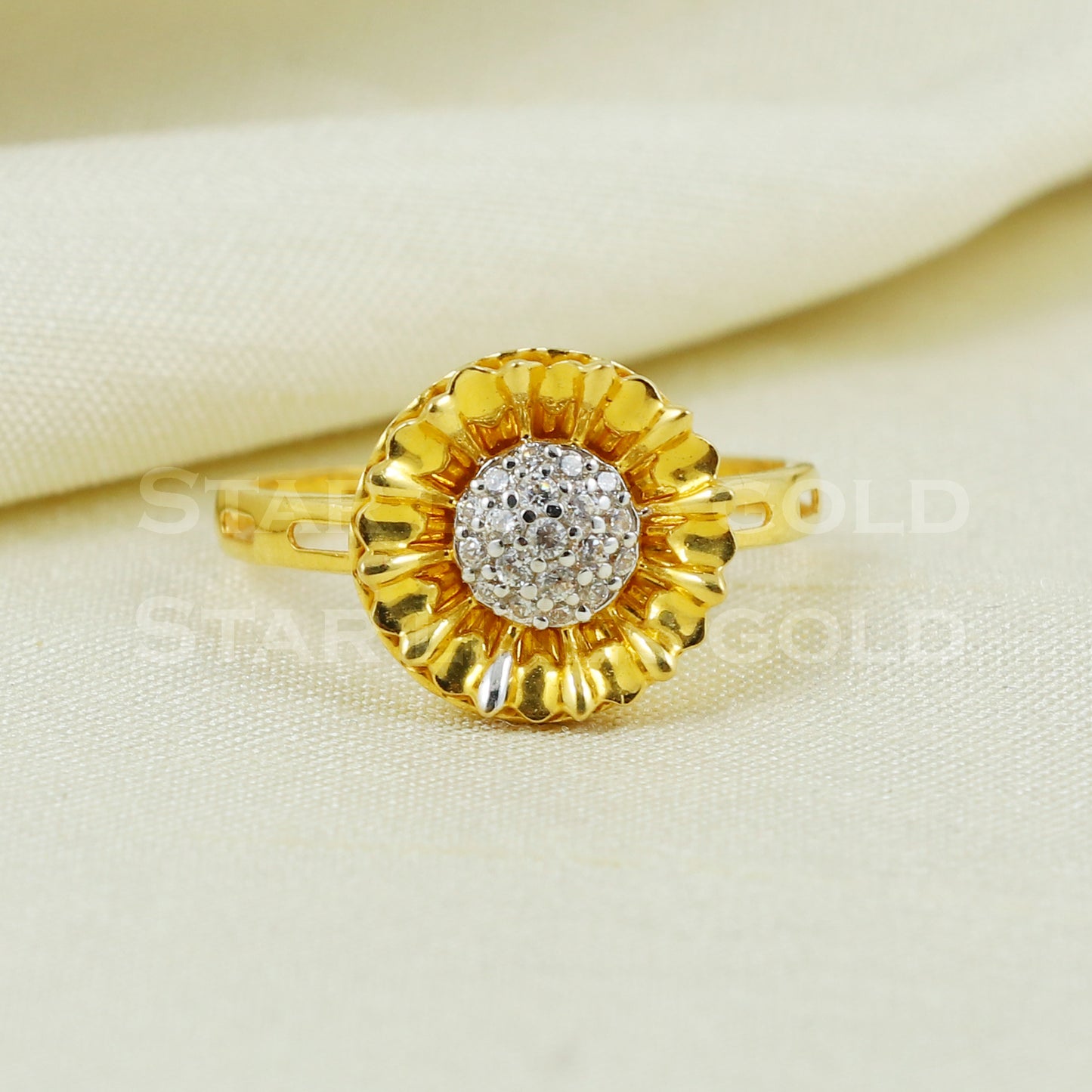 Zircon 22K Yellow Gold Ring Genuine Hallmarked 916 Handcrafted Jewelry B1034
