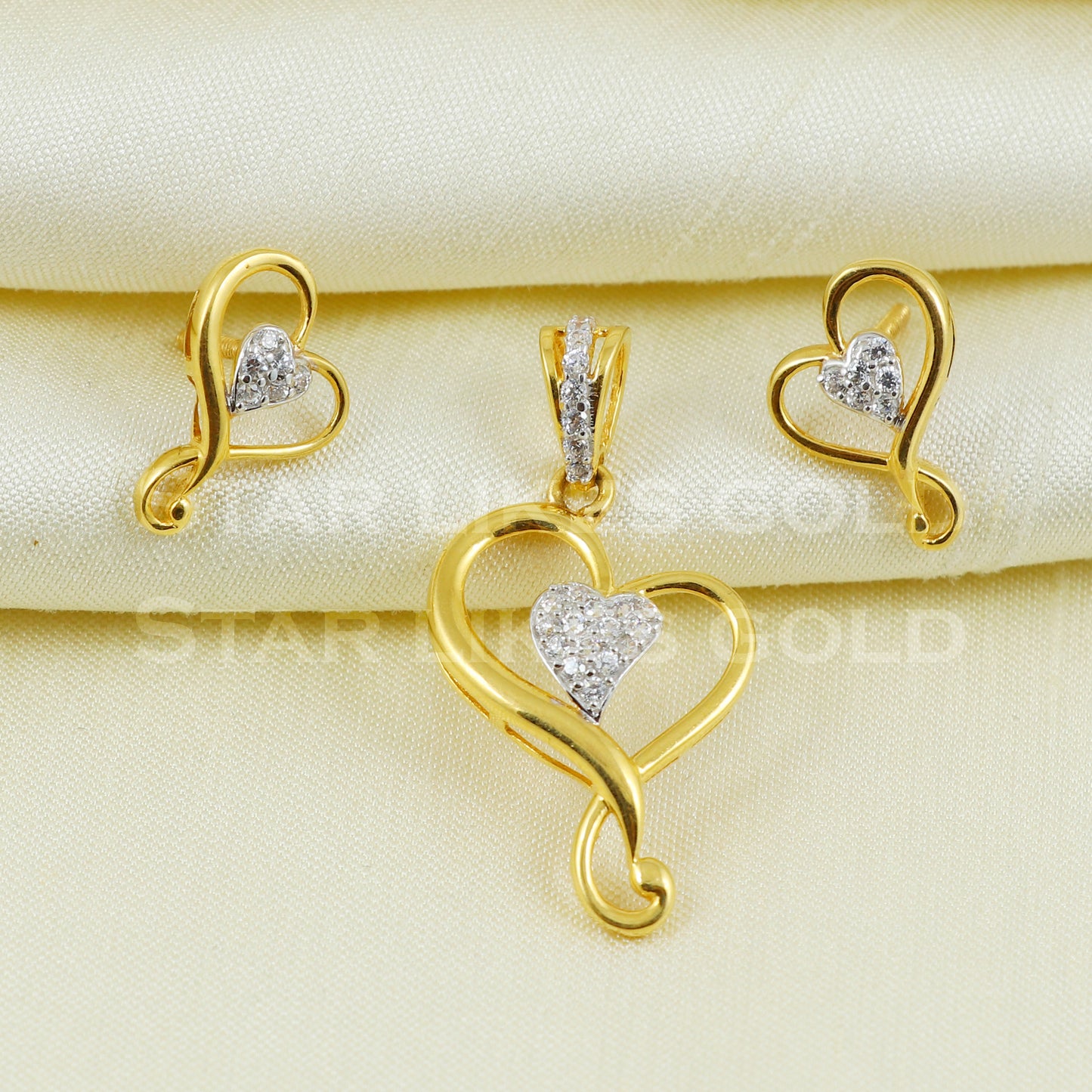 22K 22 karat Yellow Gold Earrings Pendant Set Handmade Jewelry B1058