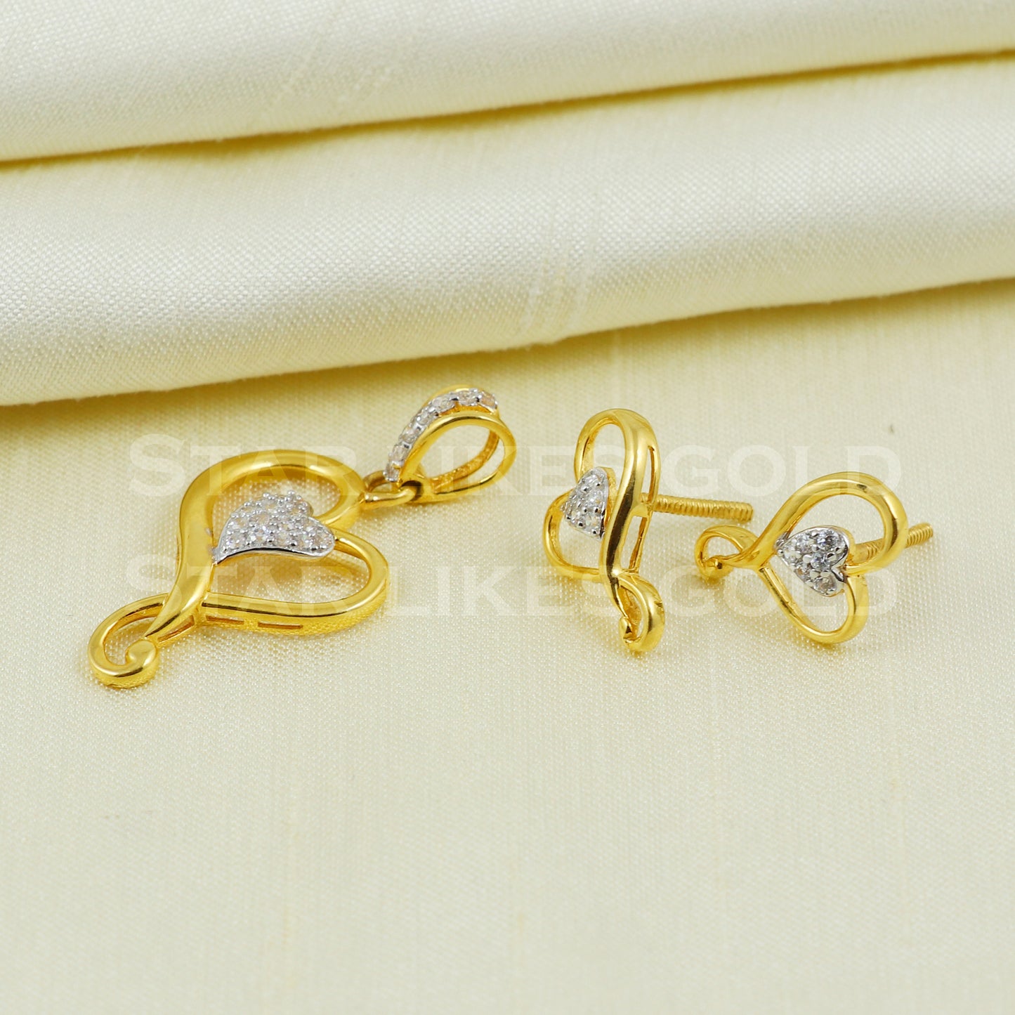 22K 22 karat Yellow Gold Earrings Pendant Set Handmade Jewelry B1058