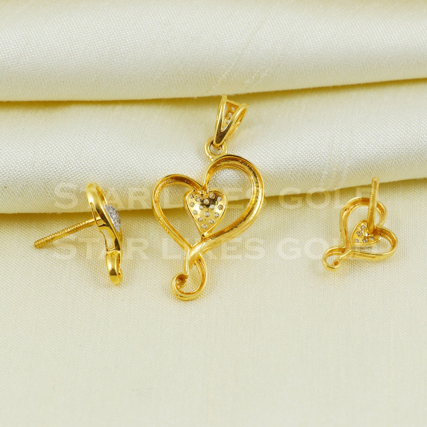 22K 22 karat Yellow Gold Earrings Pendant Set Handmade Jewelry B1058