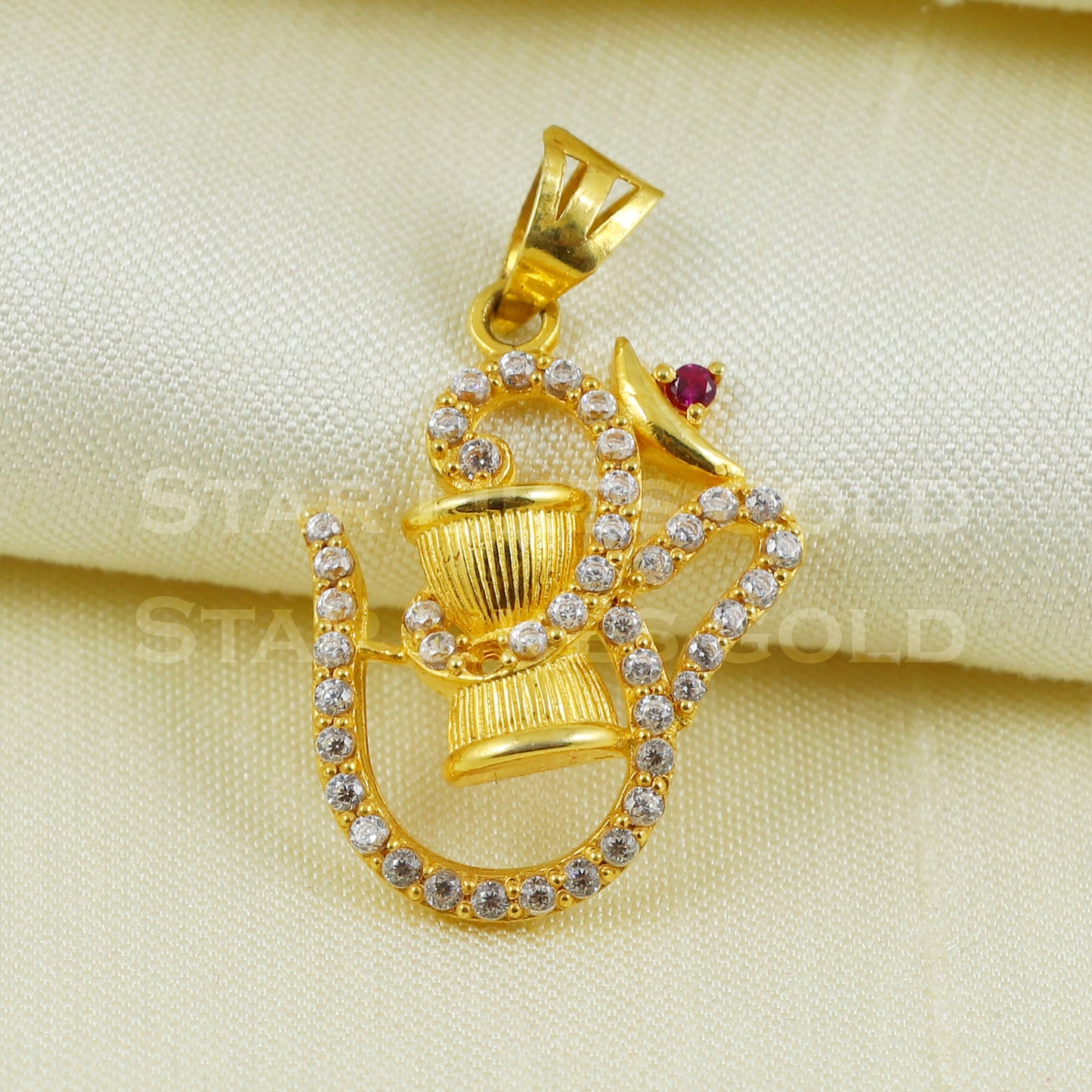 om shiva damru 18k Gold Pendant Indian Handmade Jewelry B1091