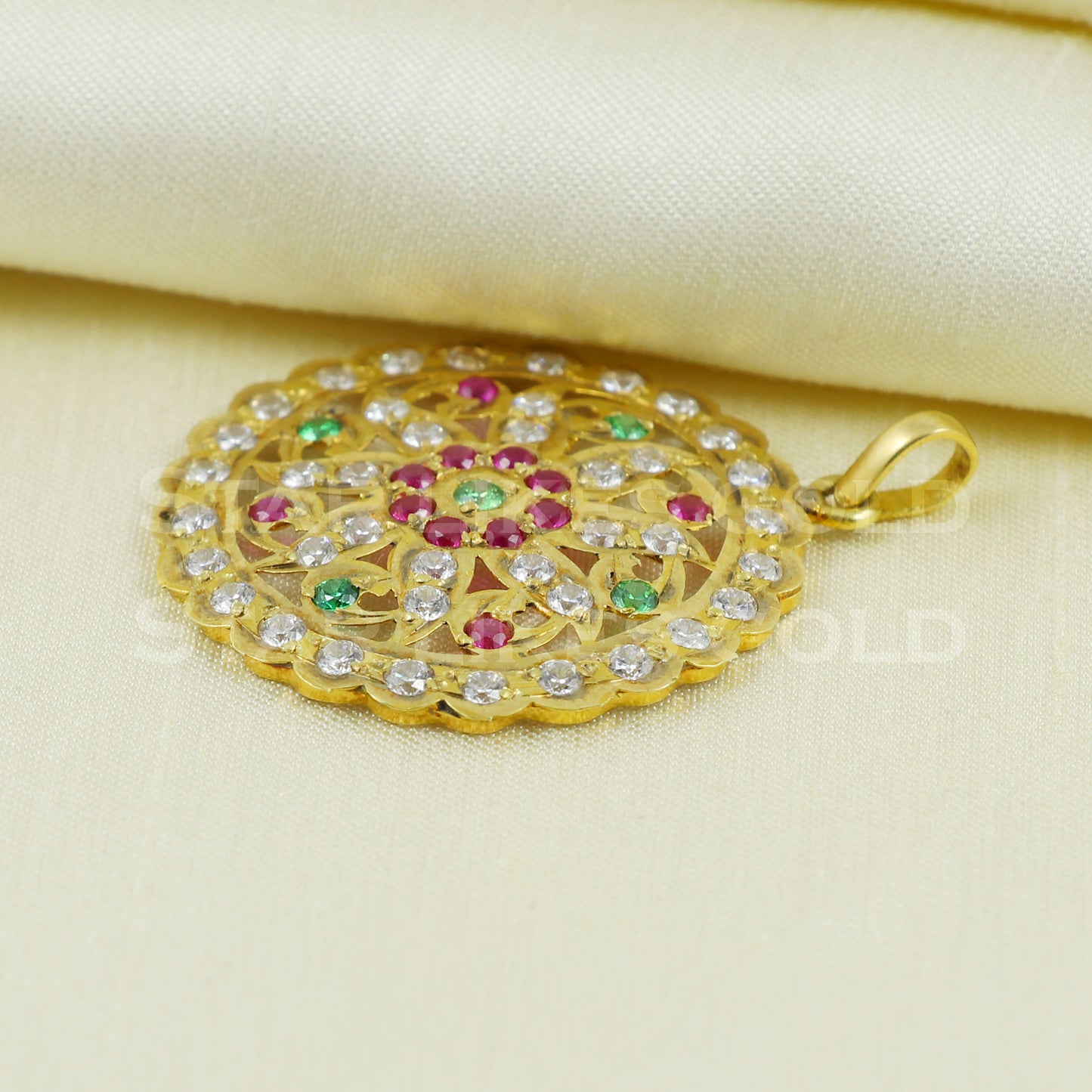 multi stones 18k Gold Pendant Indian Handmade Jewelry B1095