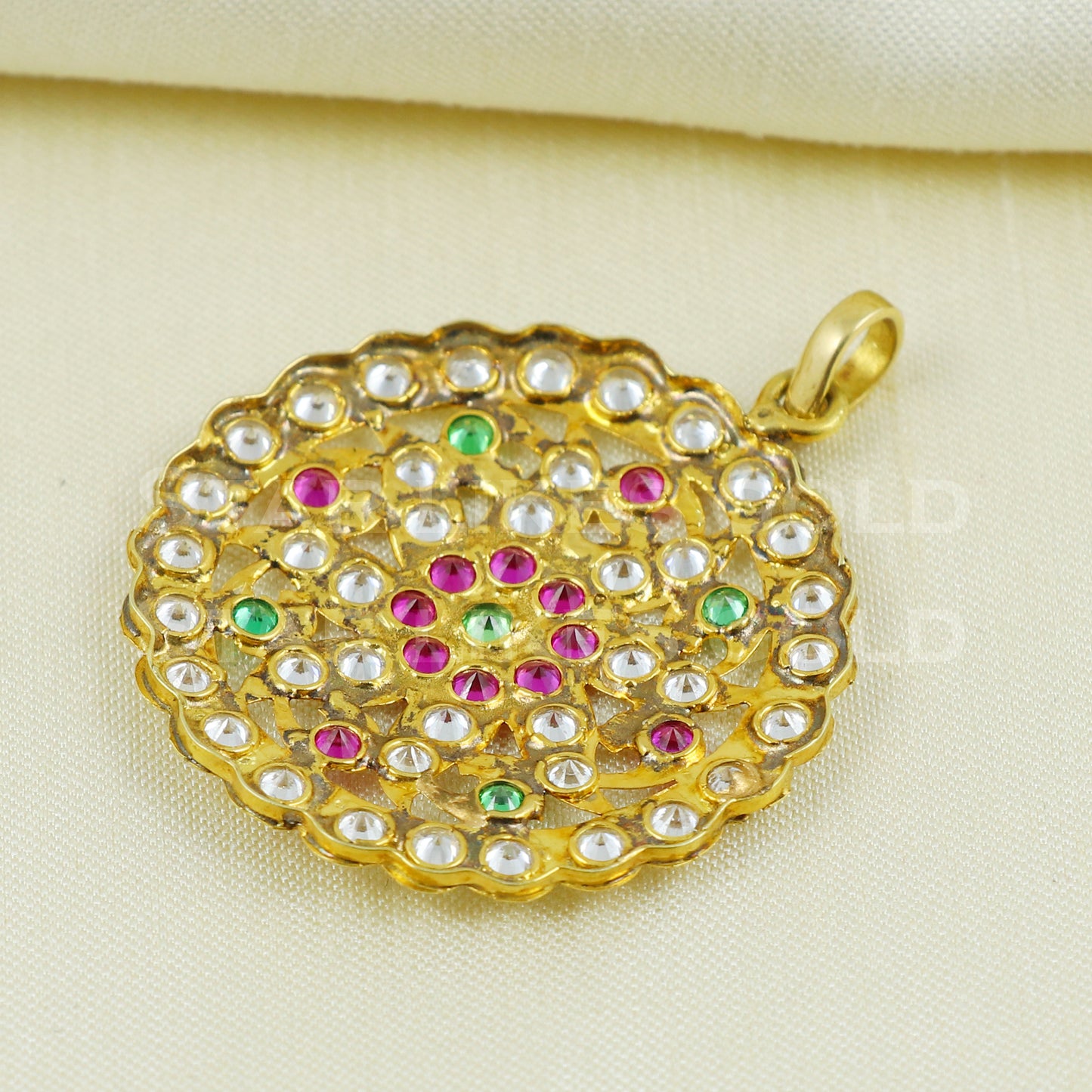 multi stones 18k Gold Pendant Indian Handmade Jewelry B1095