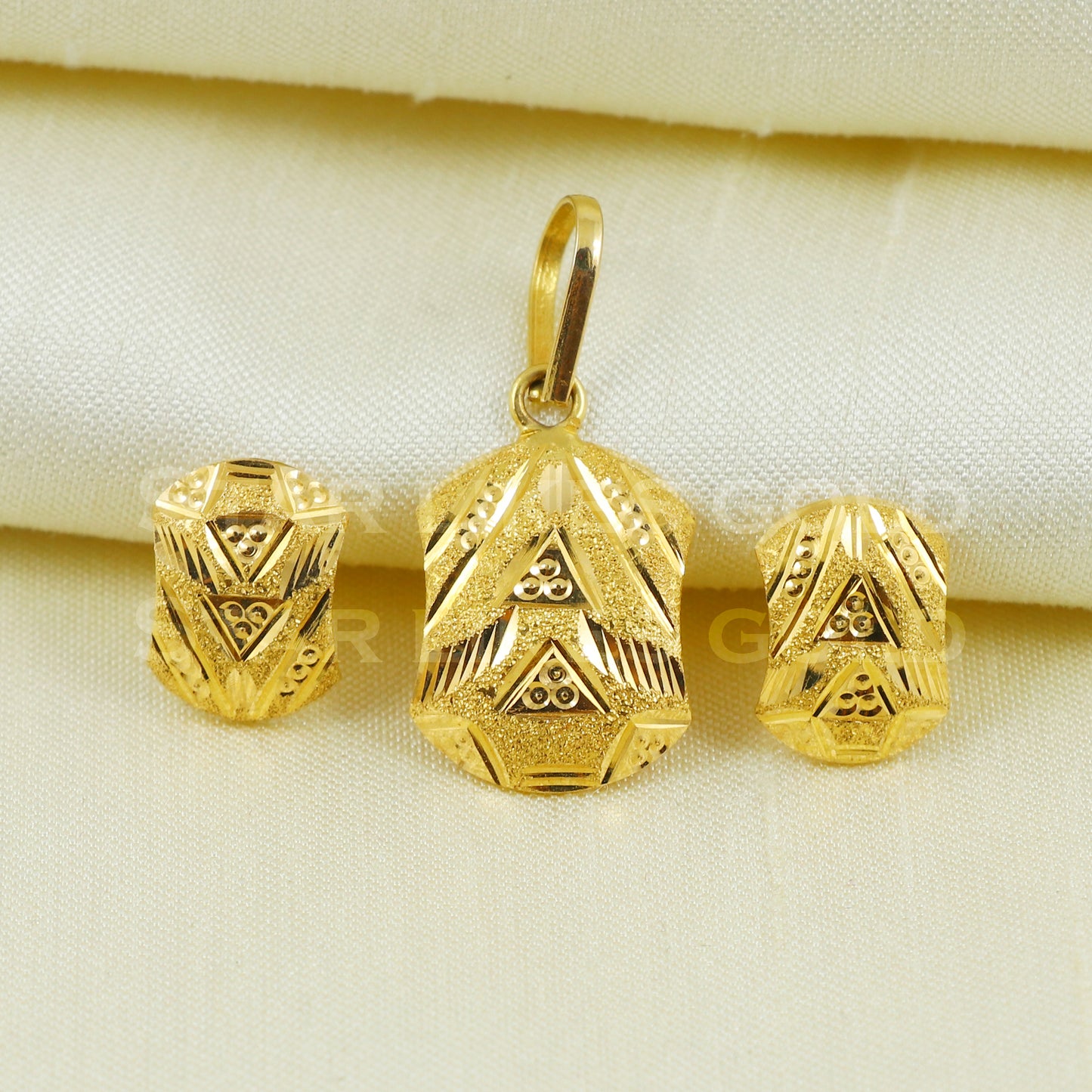 18k Yellow Gold Earrings Pendant Set Handmade Jewelry B1096