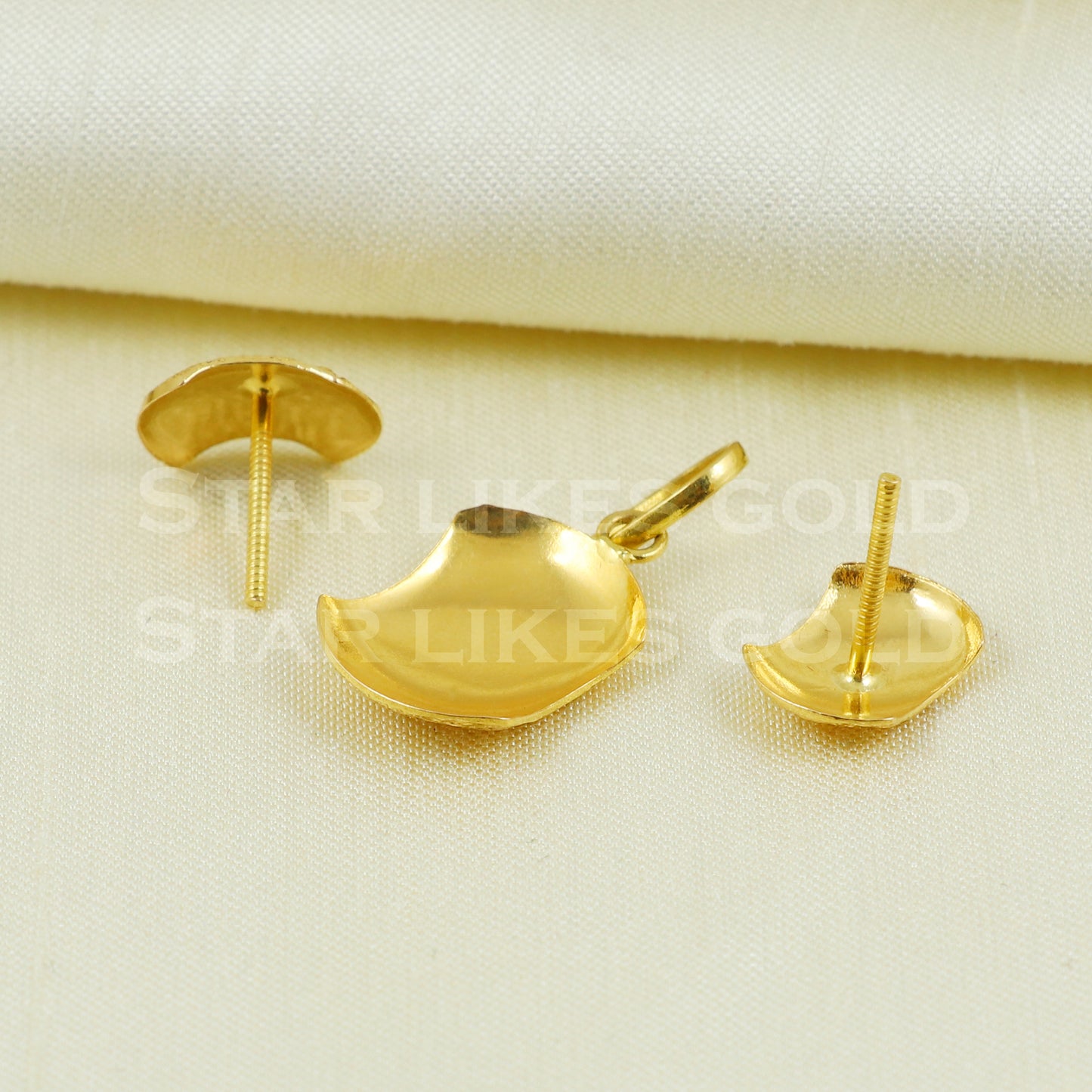 18k Yellow Gold Earrings Pendant Set Handmade Jewelry B1096