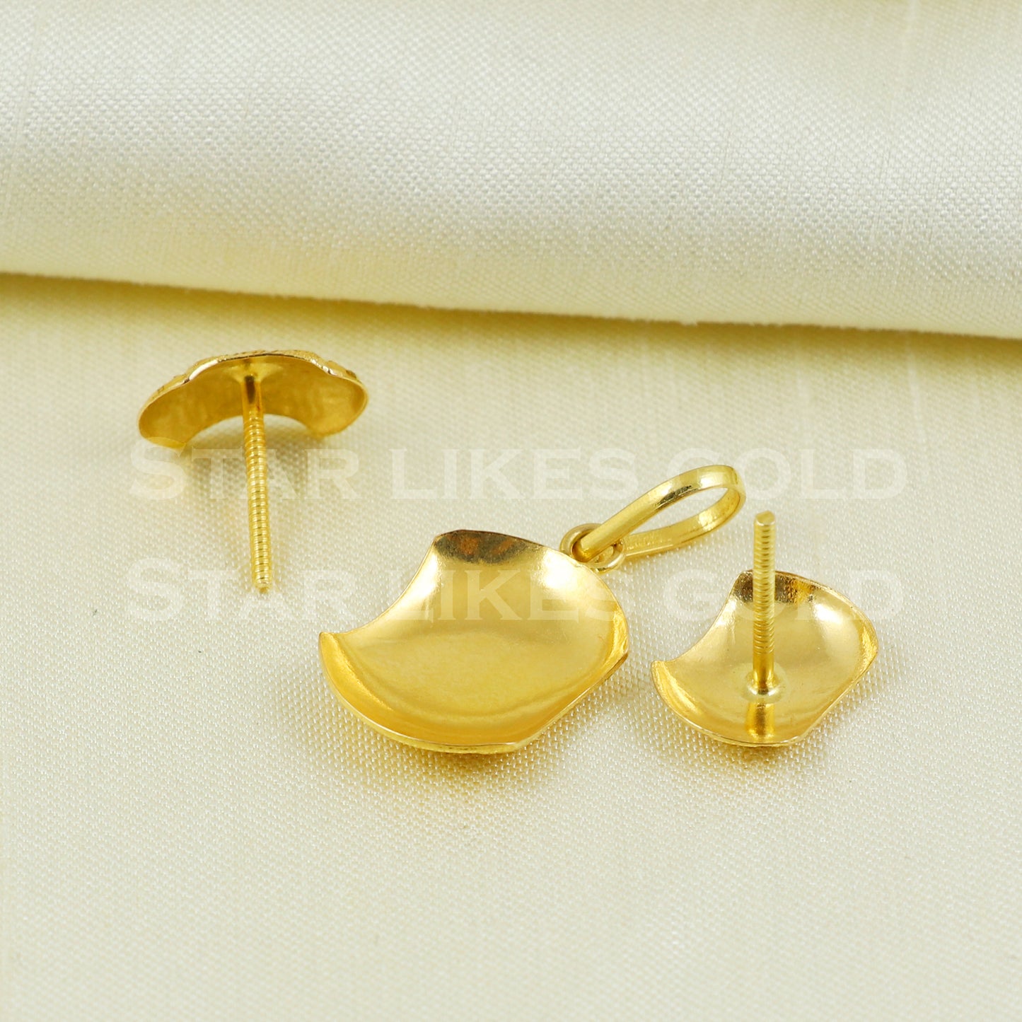 18k Yellow Gold Earrings Pendant Set Handmade Jewelry B1097