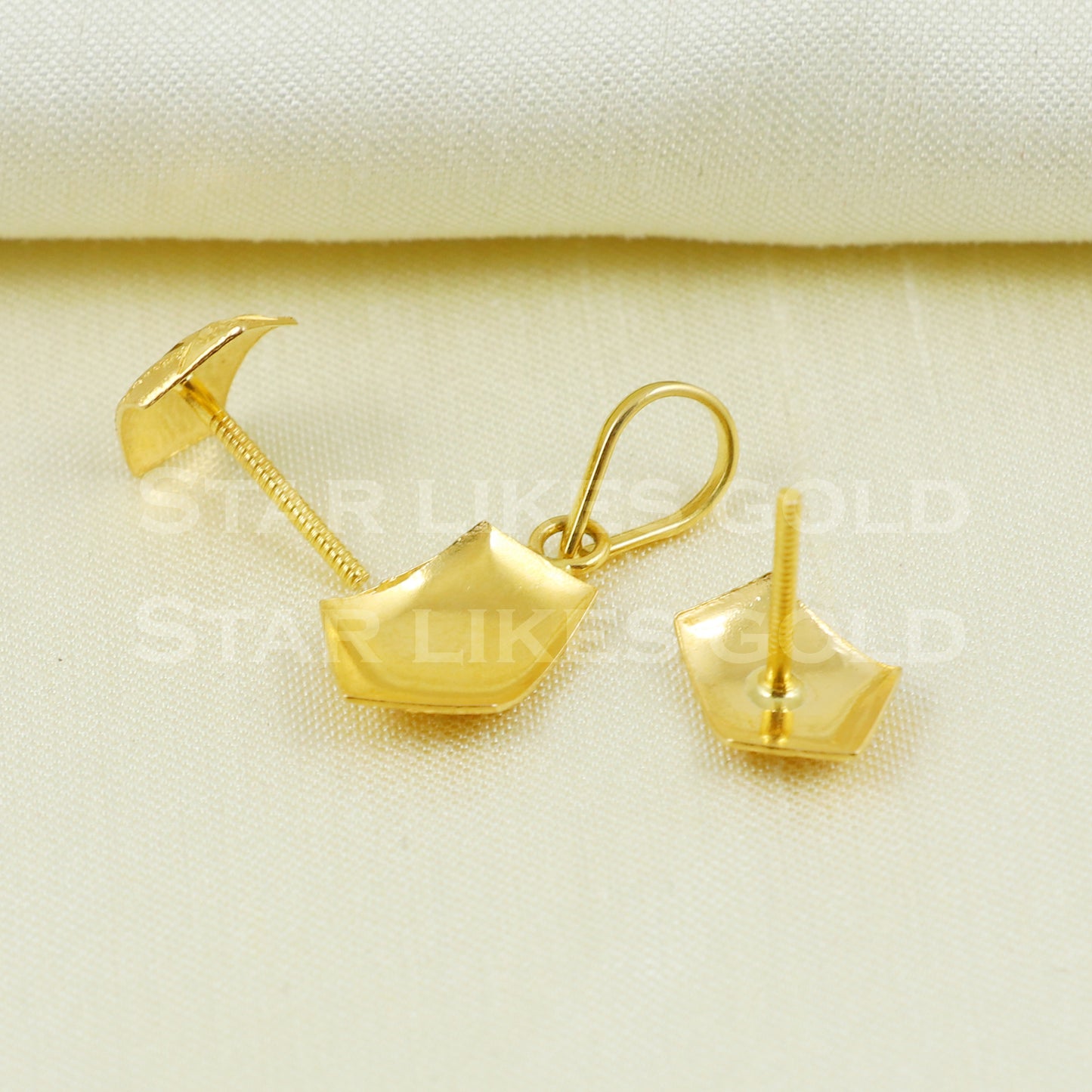 18k Yellow Gold Earrings Pendant Set Handmade Jewelry B1098