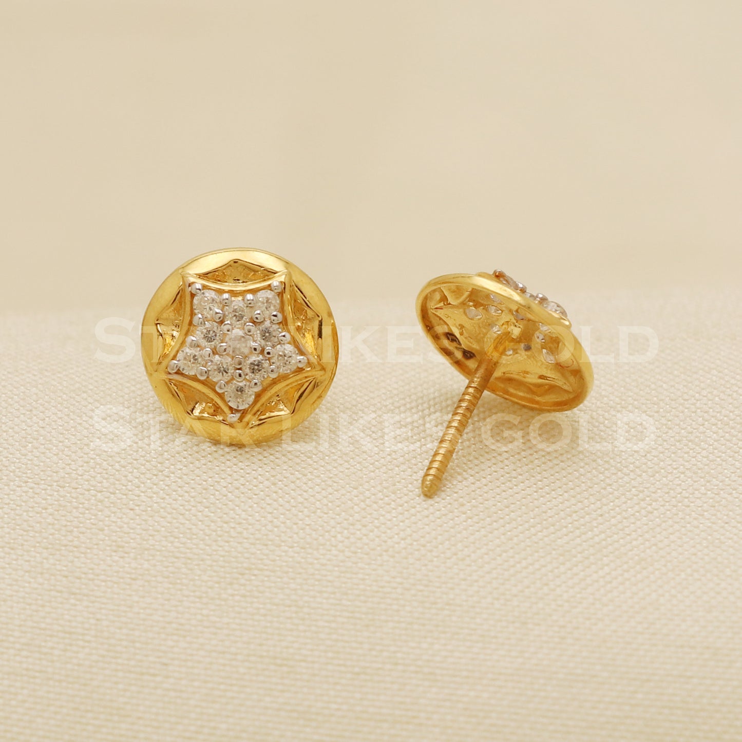 18 karat 18k gold stud earrings jewelry, B1192