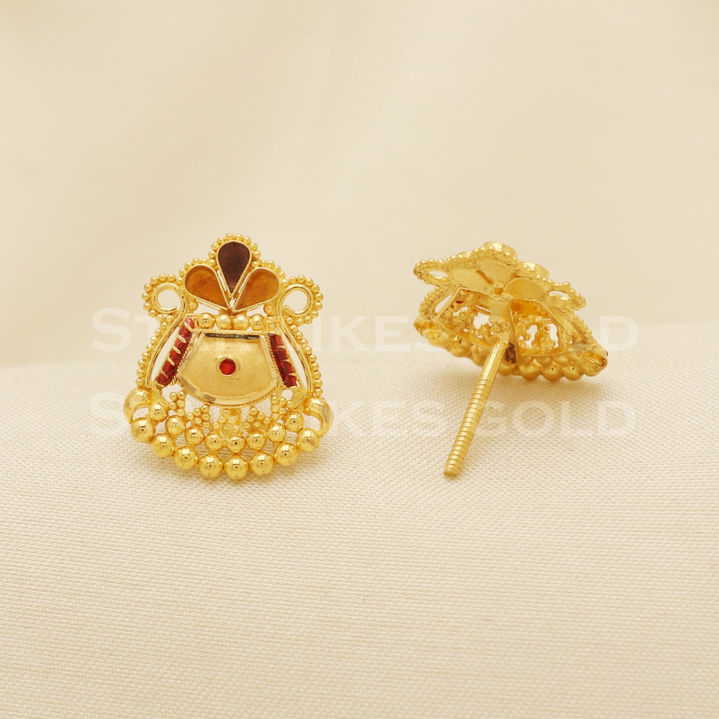 22 karat 22k gold stud earrings jewelry, B1223