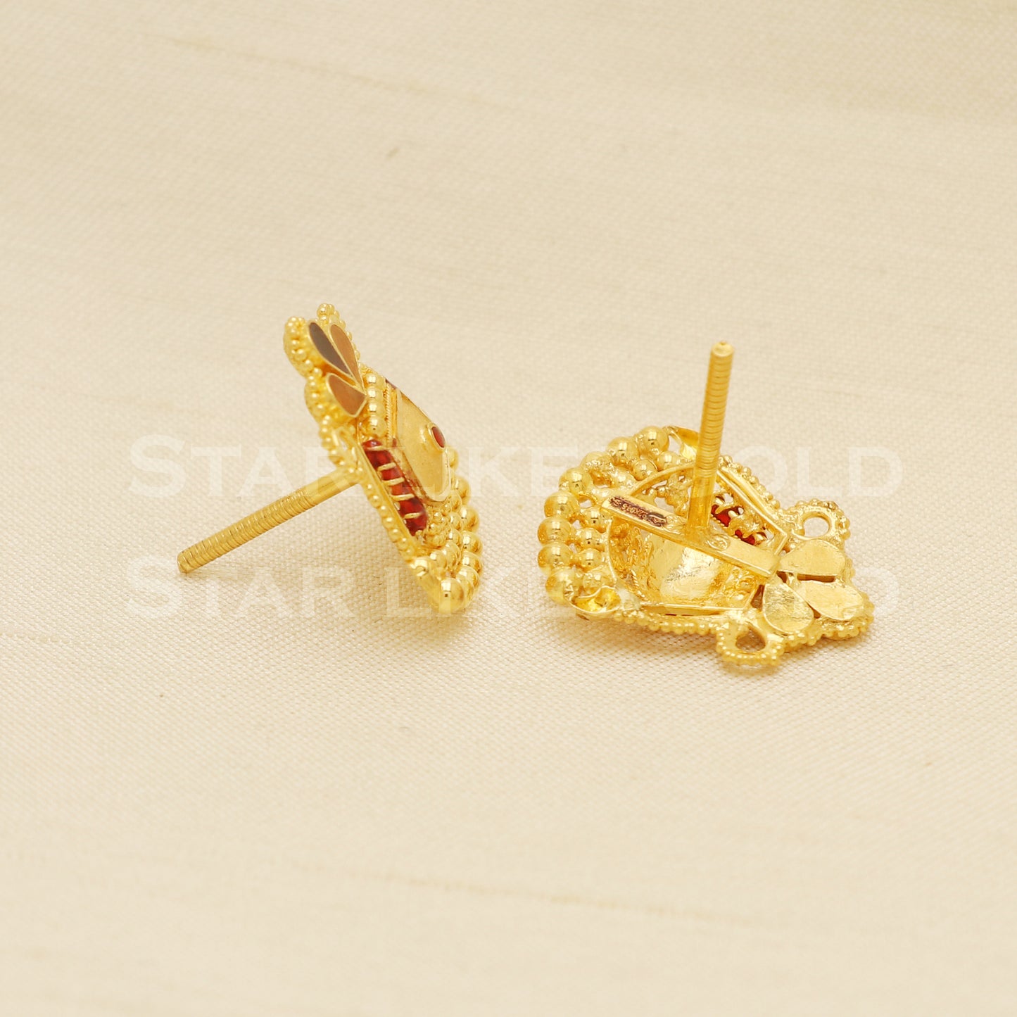 22 karat 22k gold stud earrings jewelry, B1223