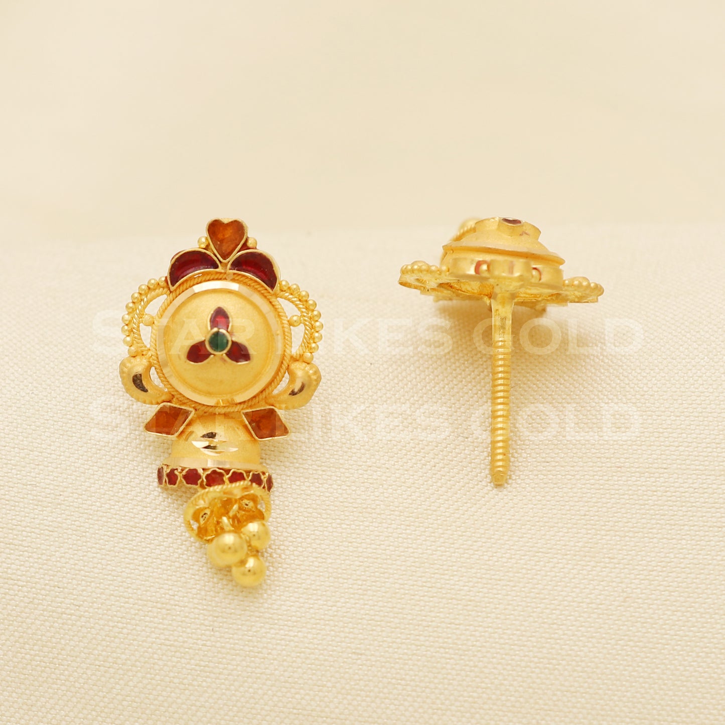 22 karat 22k gold stud earrings jewelry, B1225