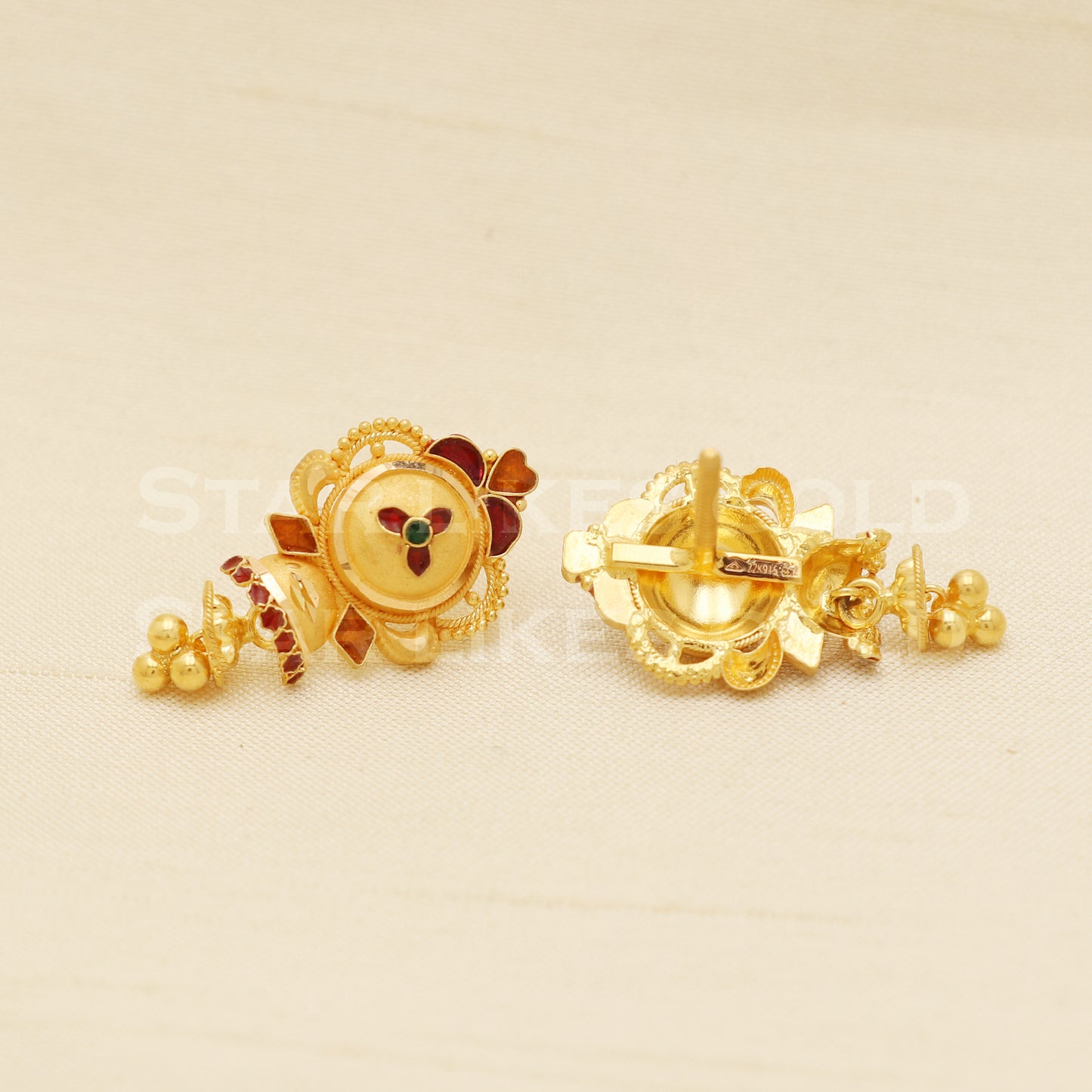 22 karat 22k gold stud earrings jewelry, B1225