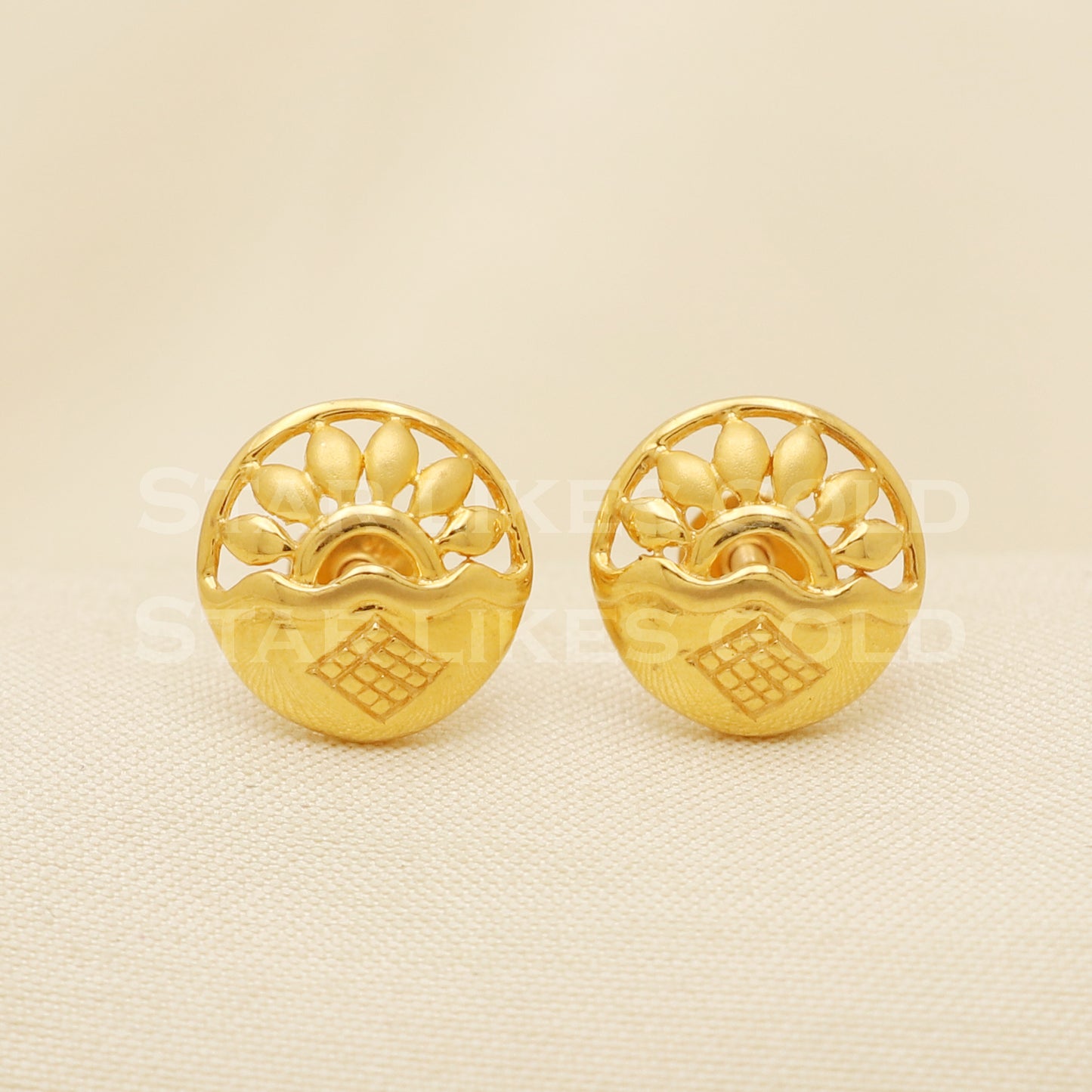 22 karat 22k gold stud earrings jewelry, B1232