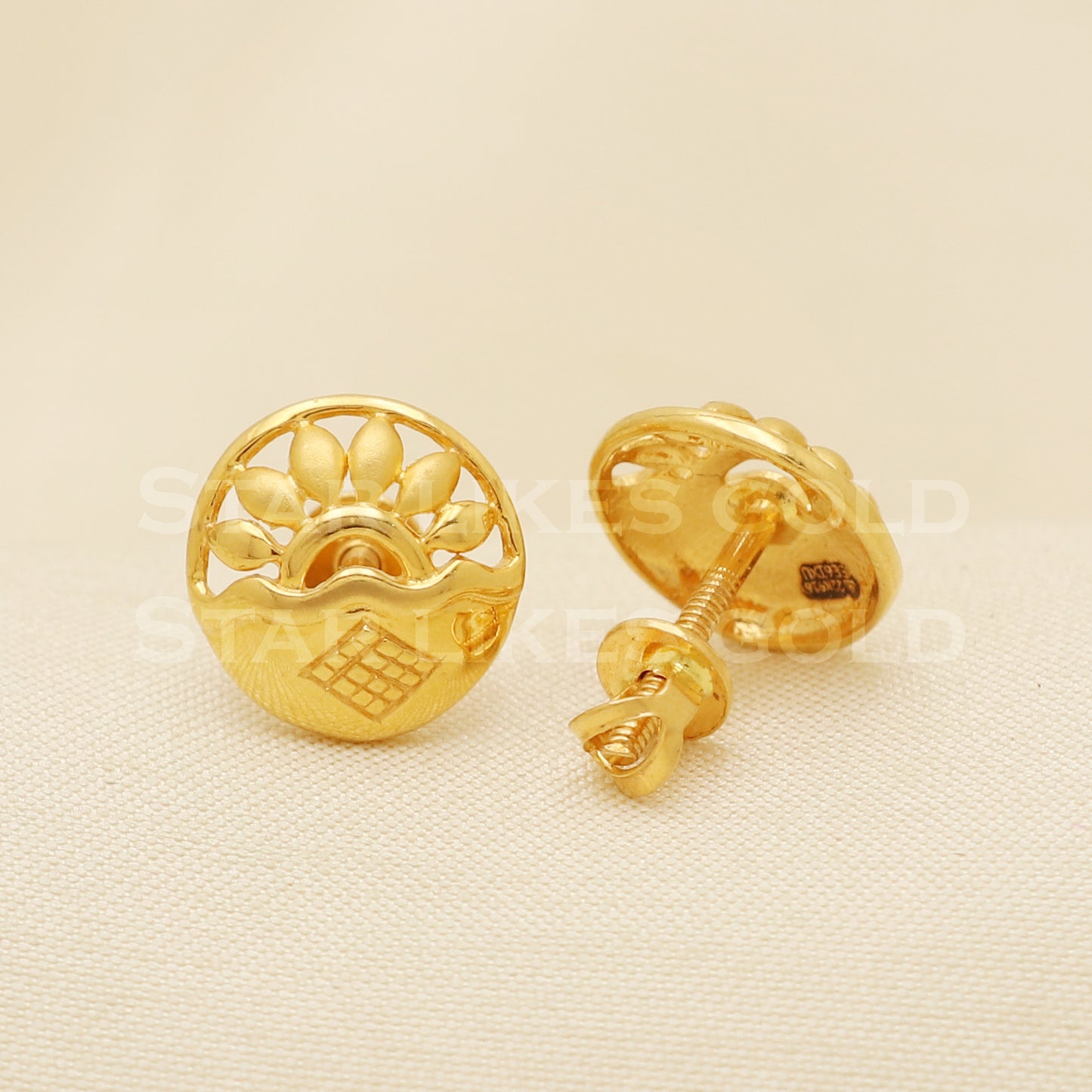 22 karat 22k gold stud earrings jewelry, B1232