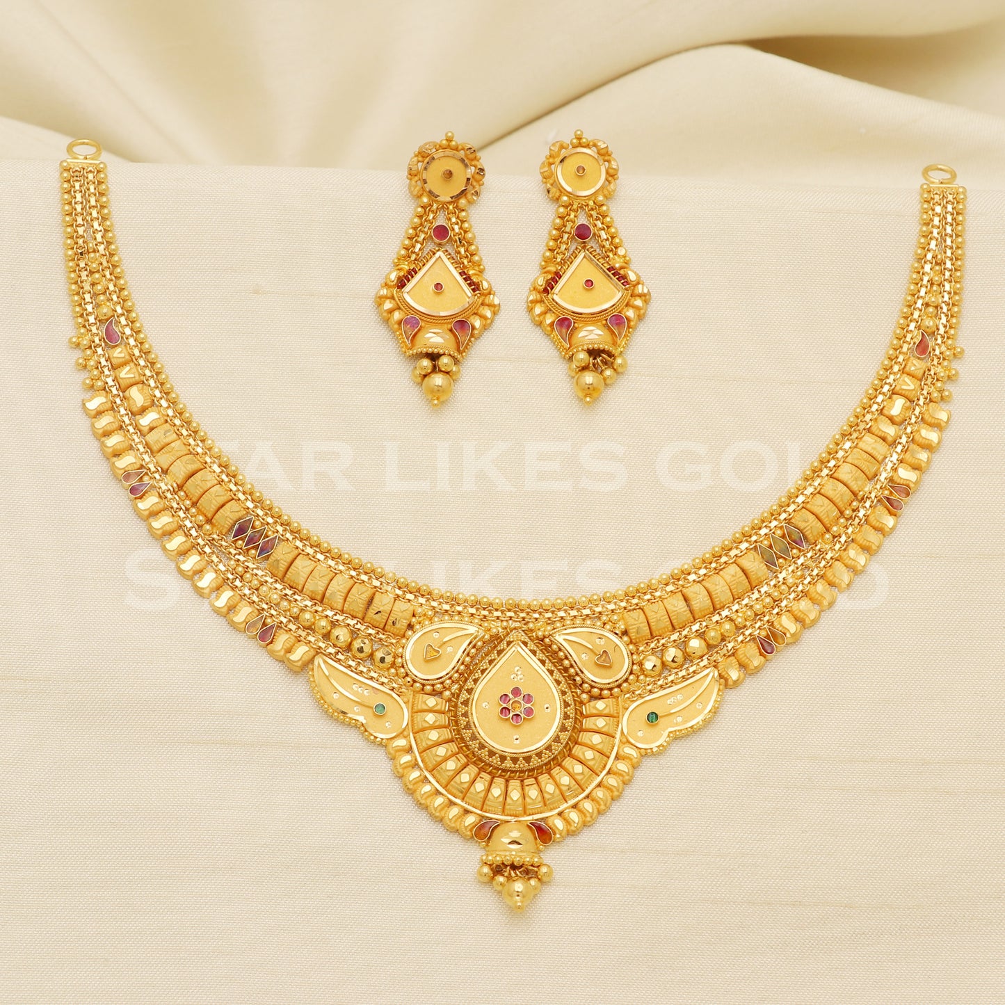 Fine 22KT916, 22 Karat GOLD NECKLACE set Jewelry, Indian jewelry B1289