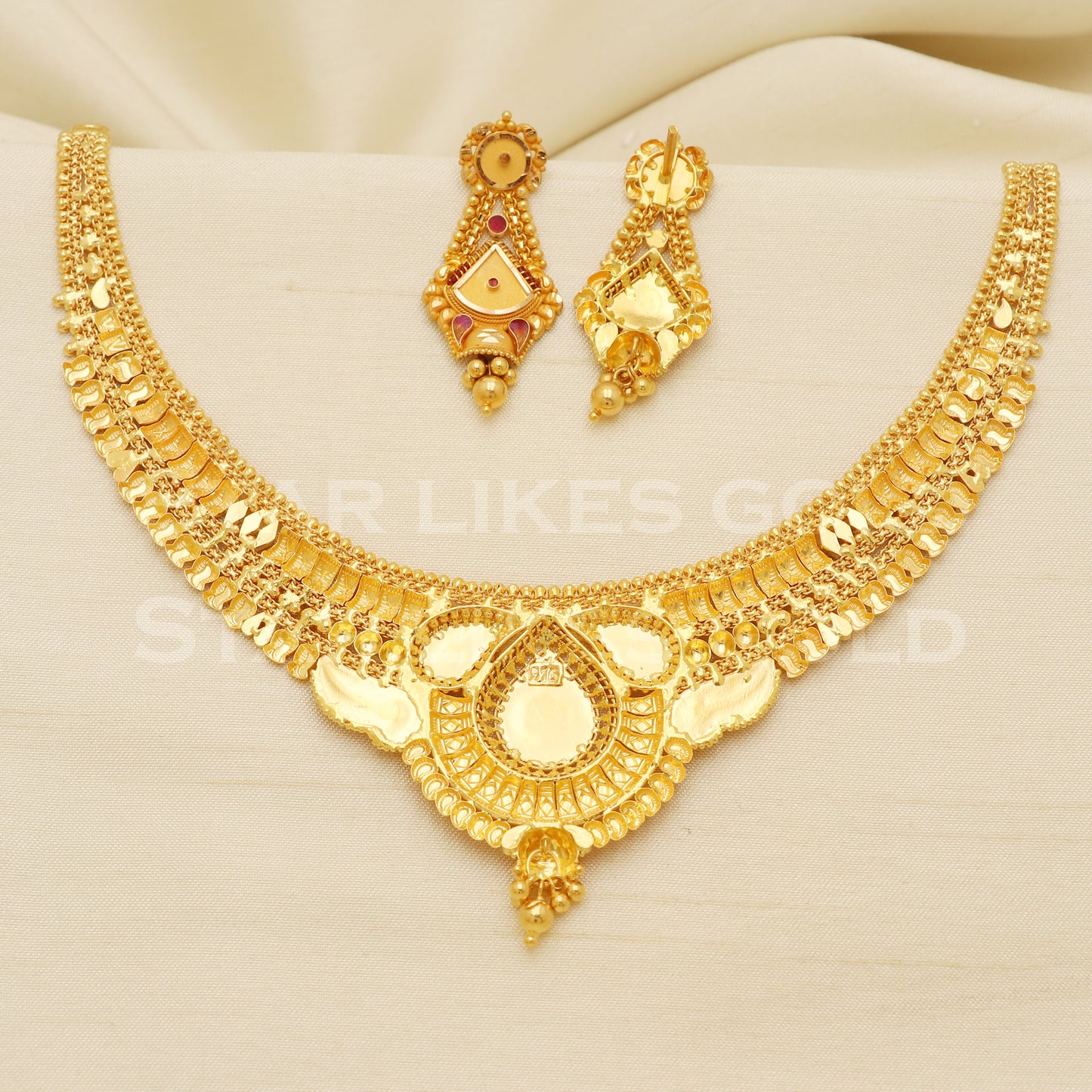Fine 22KT916, 22 Karat GOLD NECKLACE set Jewelry, Indian jewelry B1289