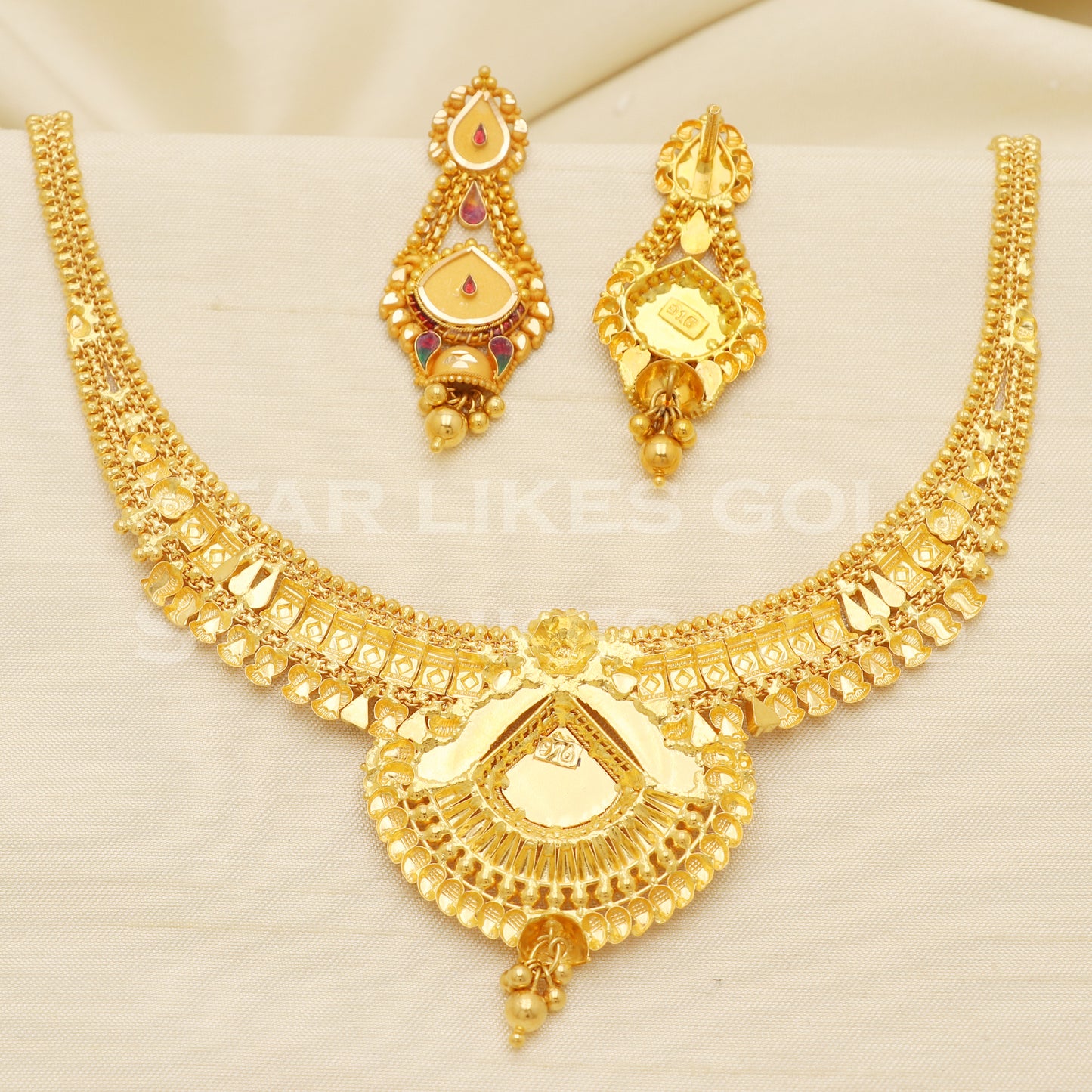 Fine 22KT916, 22 Karat GOLD NECKLACE set Jewelry, Indian jewelry B1290