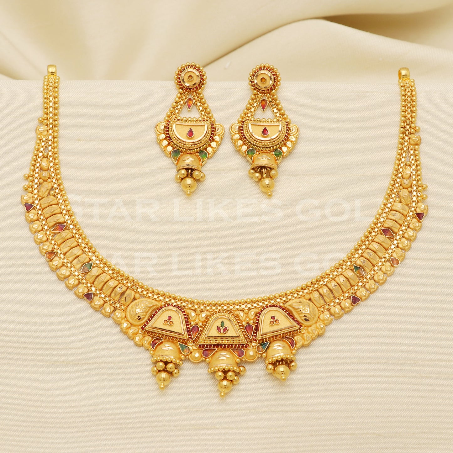 Fine 22KT916, 22 Karat GOLD NECKLACE set Jewelry, Indian jewelry B1291