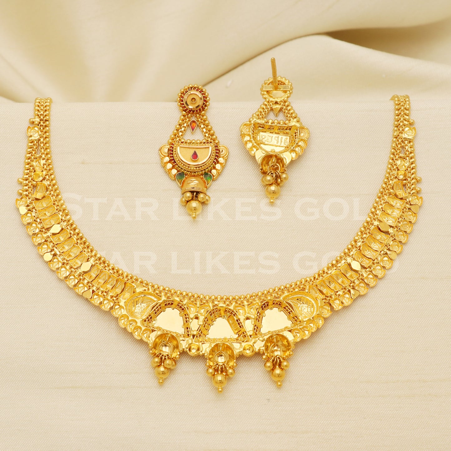 Fine 22KT916, 22 Karat GOLD NECKLACE set Jewelry, Indian jewelry B1291