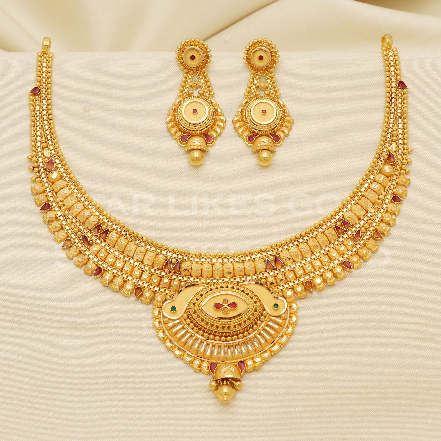 Fine 22KT916, 22 Karat GOLD NECKLACE set Jewelry, Indian jewelry B1293