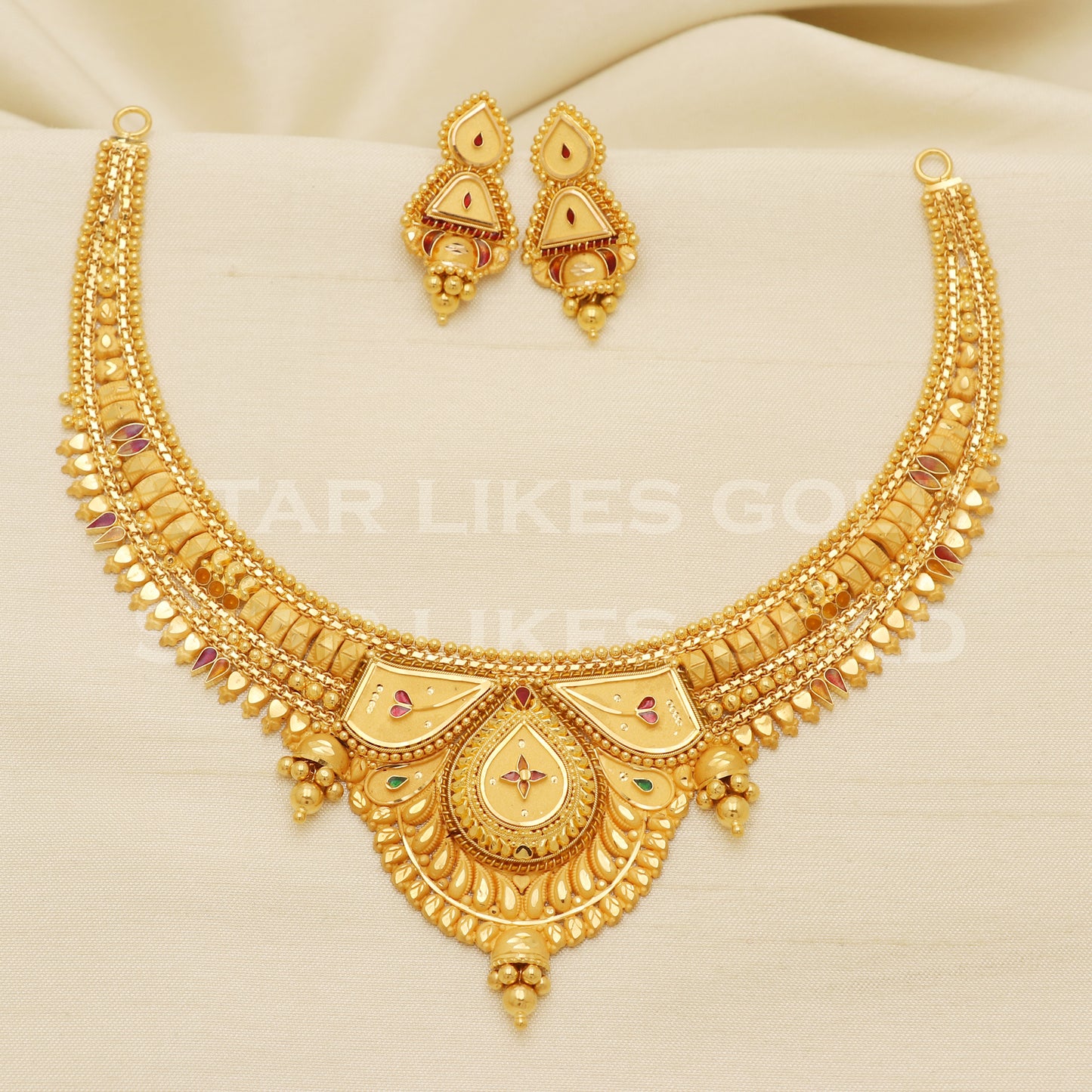Fine 22KT916, 22 Karat GOLD NECKLACE set Jewelry, Indian jewelry B1294
