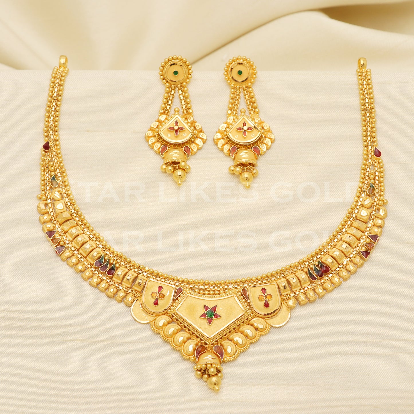 Fine 22KT916, 22 Karat GOLD NECKLACE set Jewelry, Indian jewelry B1297