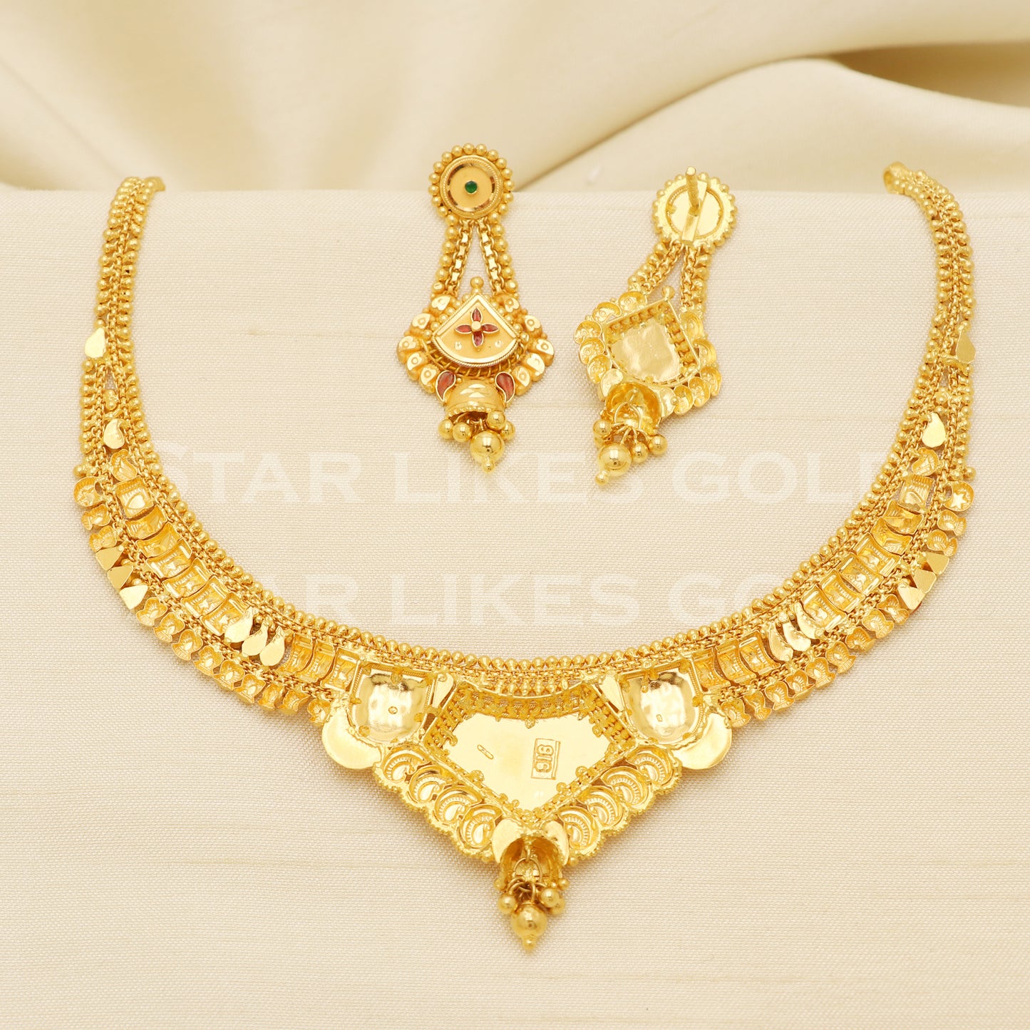 Fine 22KT916, 22 Karat GOLD NECKLACE set Jewelry, Indian jewelry B1297