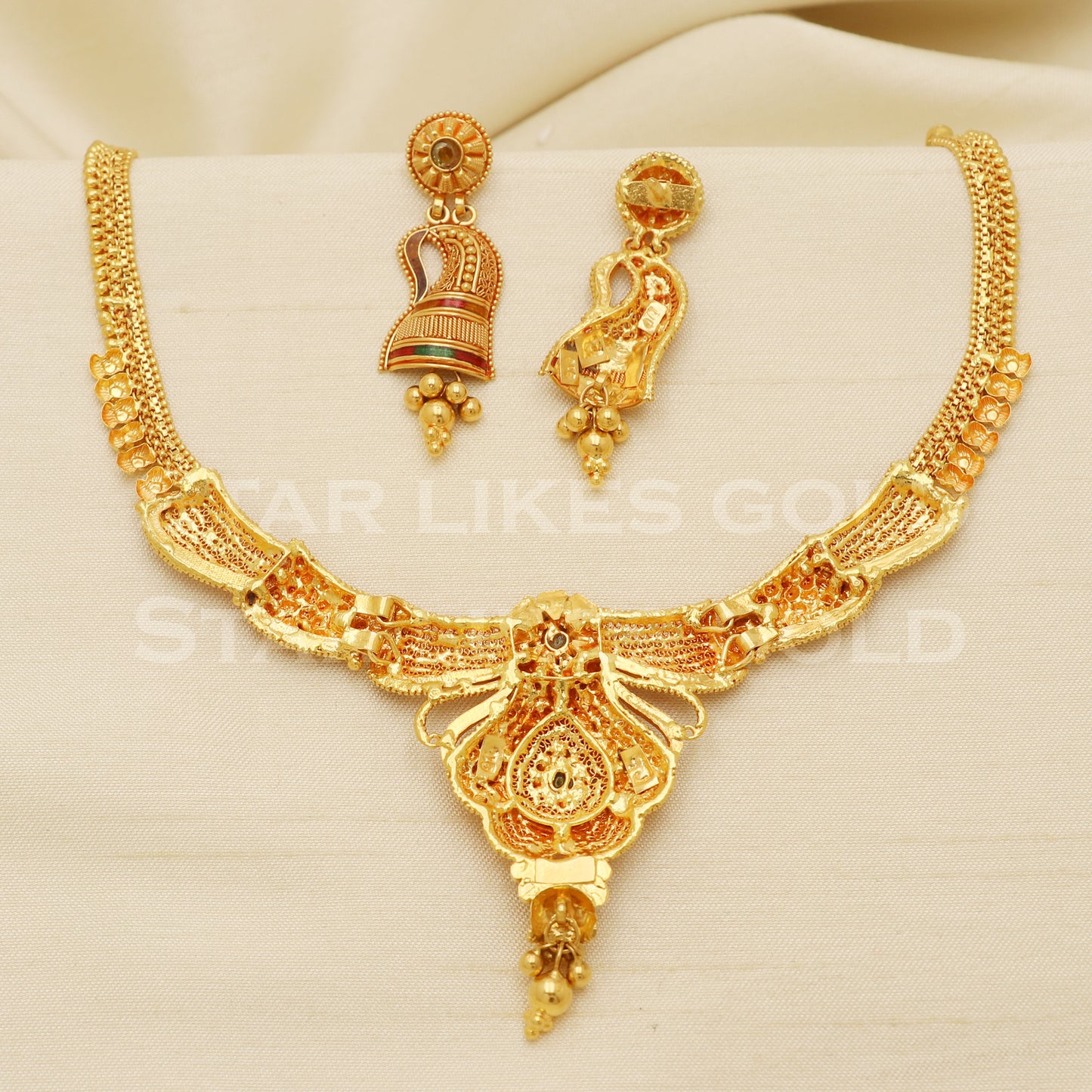 Fine 22KT916, 22 Karat GOLD NECKLACE set Jewelry, Indian jewelry B1298