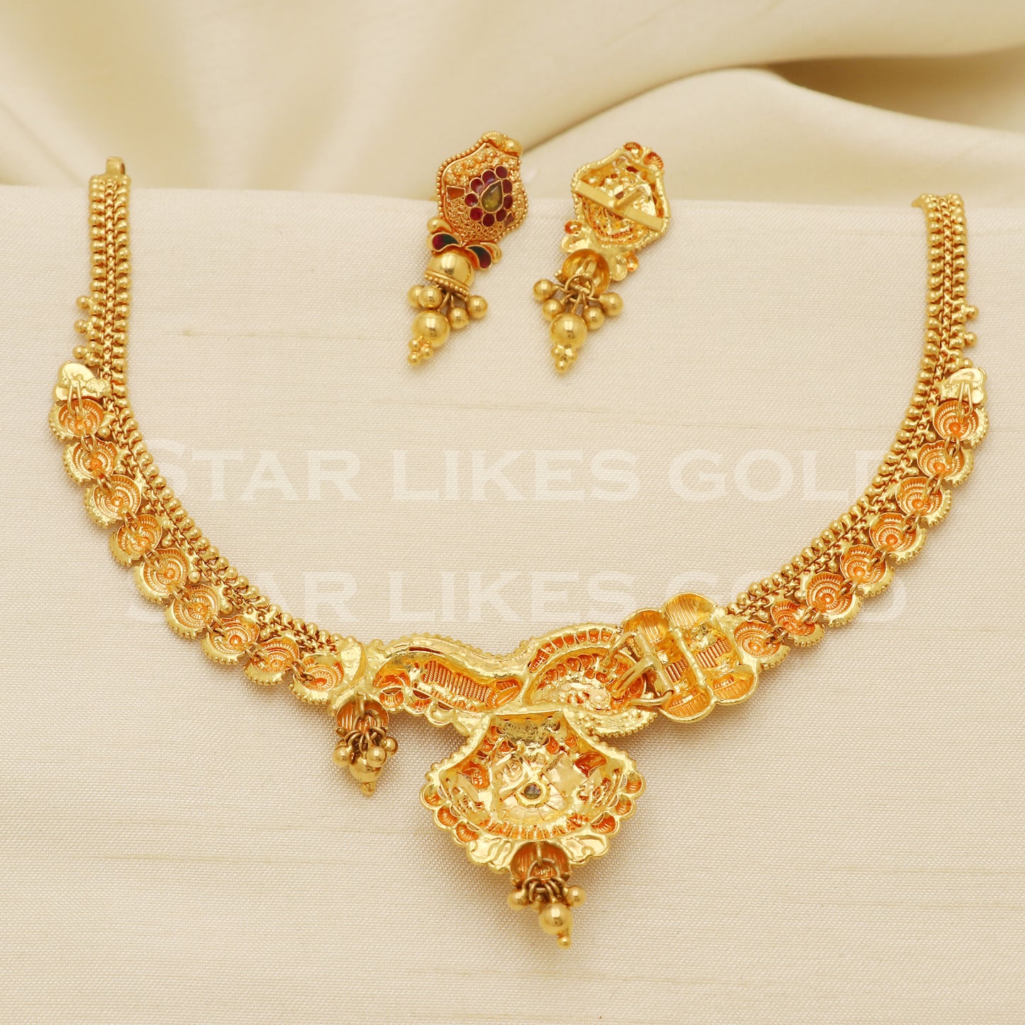 Fine 22KT916, 22 Karat GOLD NECKLACE set Jewelry, Indian jewelry B1299