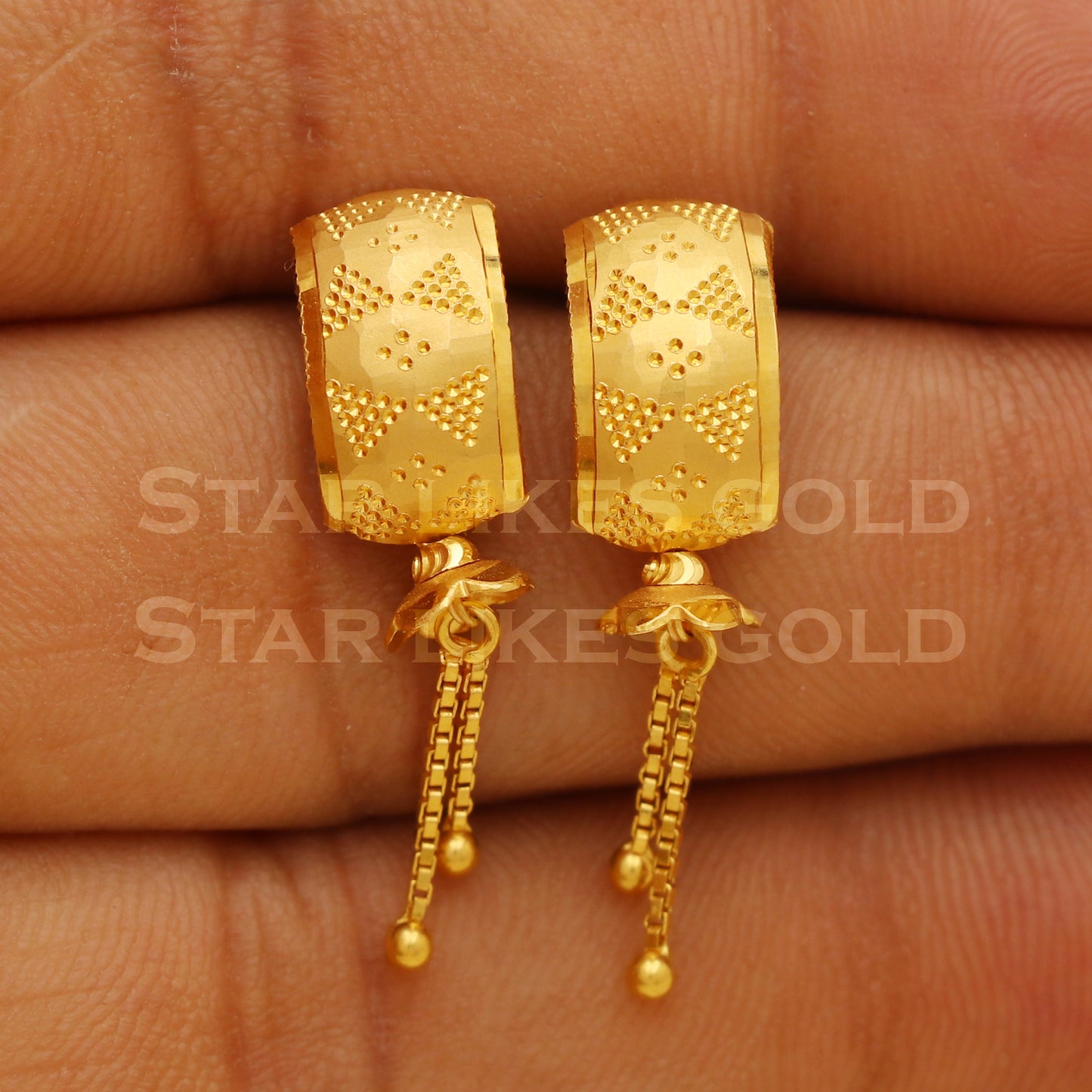 18 karat 18k gold dangle stud earrings jewelry, B1339