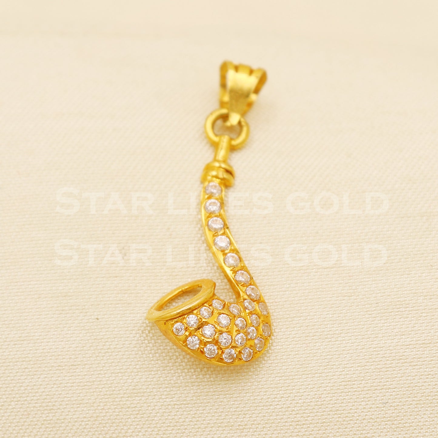 Saxophone - 18k Yellow Gold Handmade Zircon Pendant 18k Jewelry, B1491