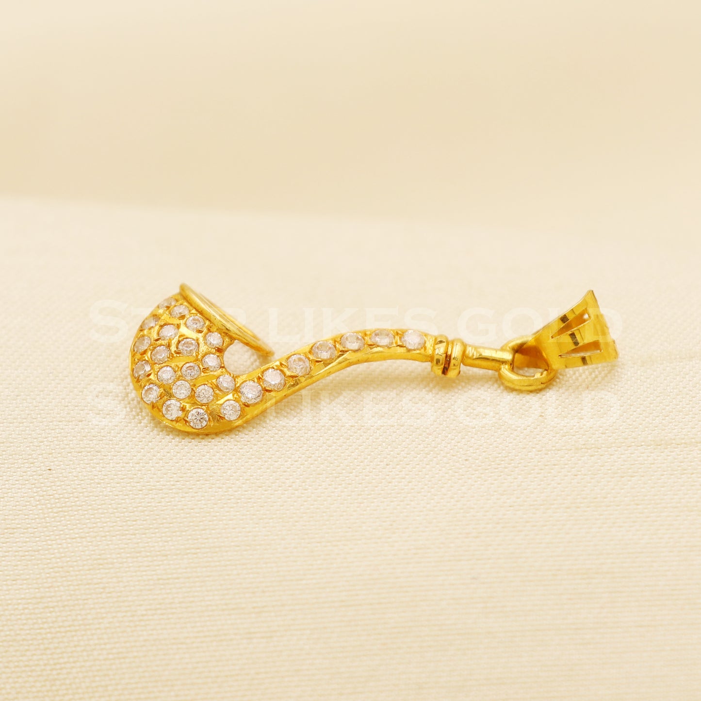 Saxophone - 18k Yellow Gold Handmade Zircon Pendant 18k Jewelry, B1491