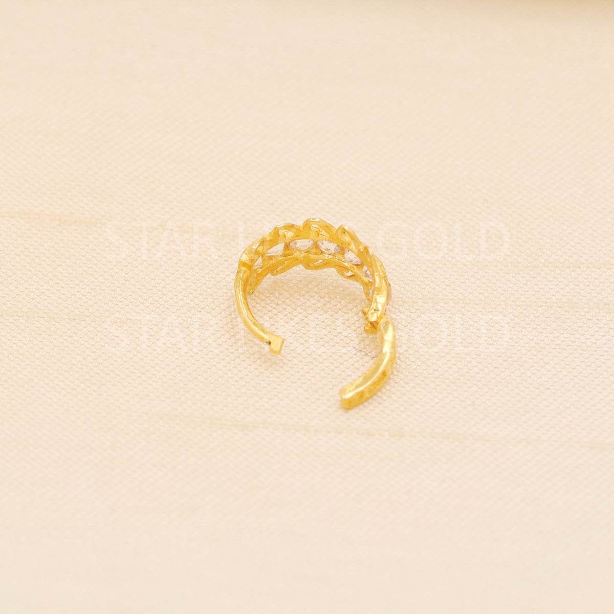 18k Gold Nose Pin Handcrafted CZ Studded Hallmark Hoop Ring