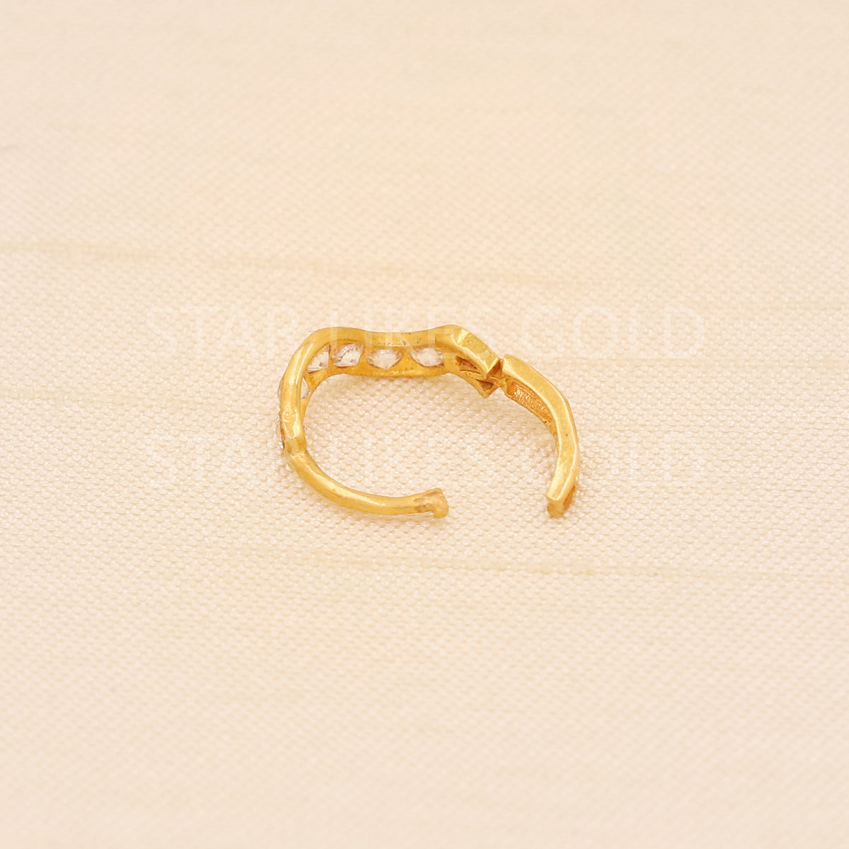 18k Gold Nose Pin Handcrafted CZ Studded Hallmark Hoop Ring