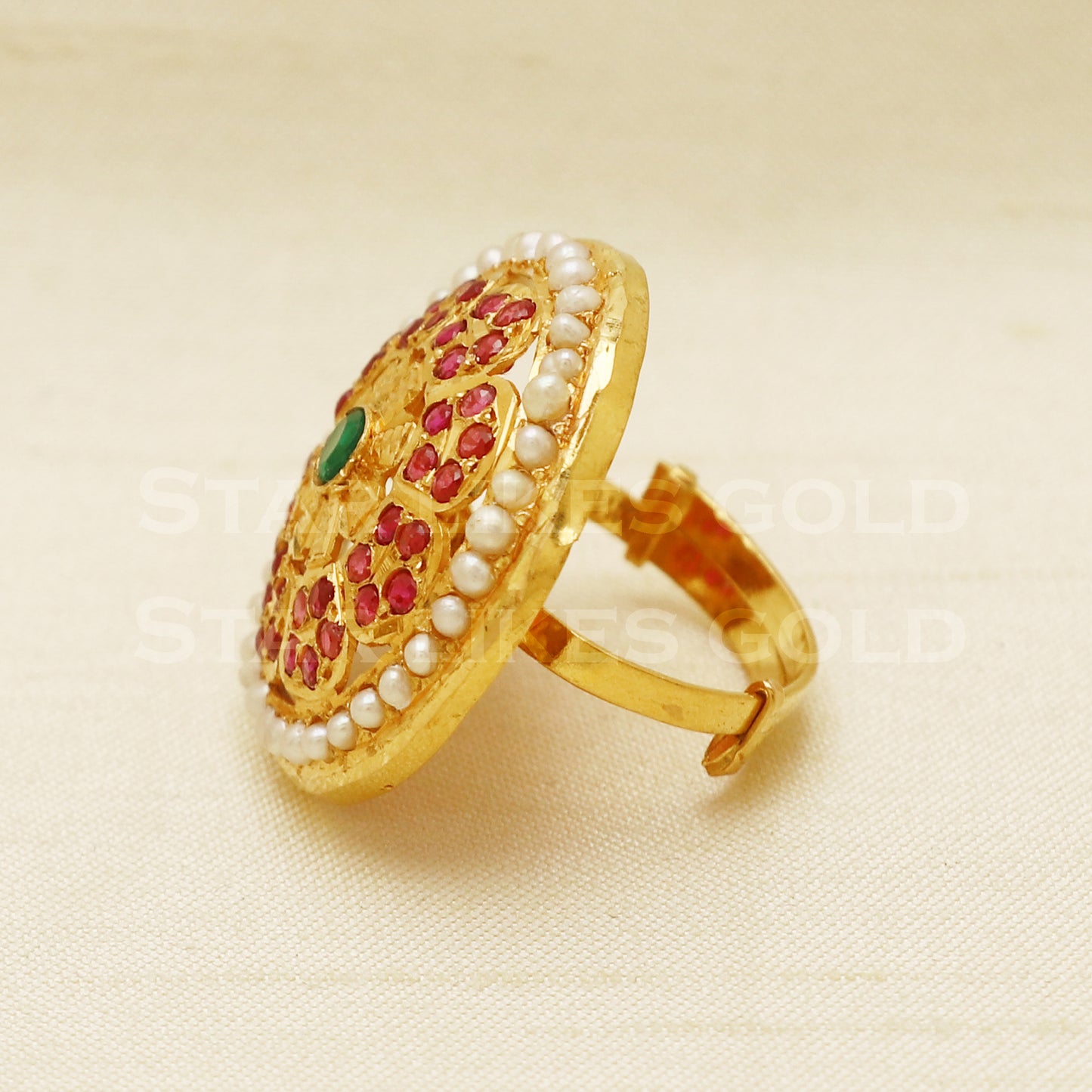 22 karat 22k Gold Ruby Pearl Ring Jewelry, PR1042