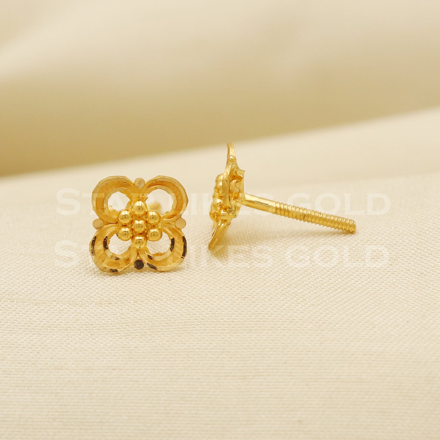 Lovely 22k 22 karat gold stud earrings jewelry, PR1128